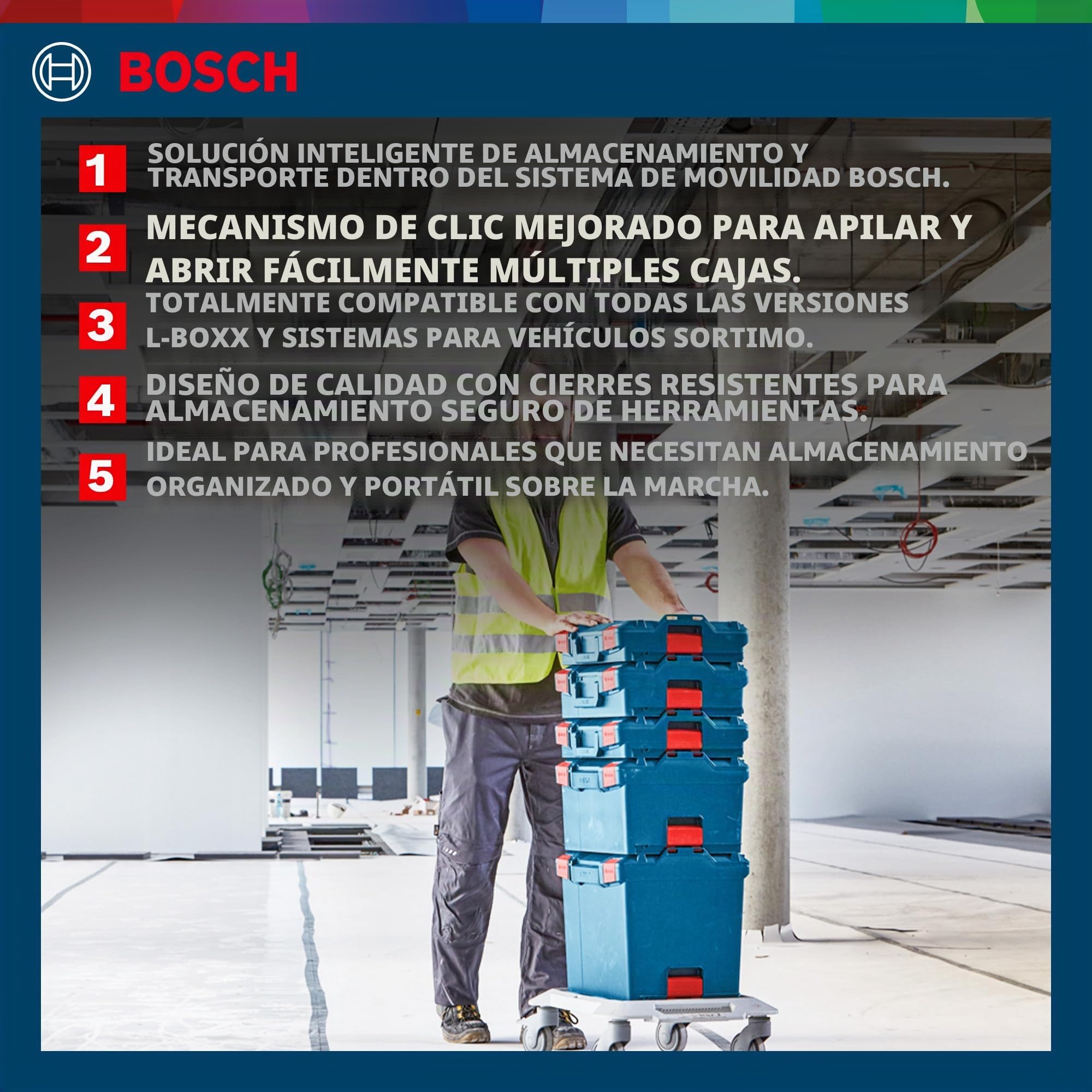 Bosch Professional sistema de maletín de transporte L-BOXX (capacidad carga superior hasta 100 kg, capacidad carga en caja hasta 25 kg, fuerza tensado 50 kg, material: plástico ABS, plástico PA6)