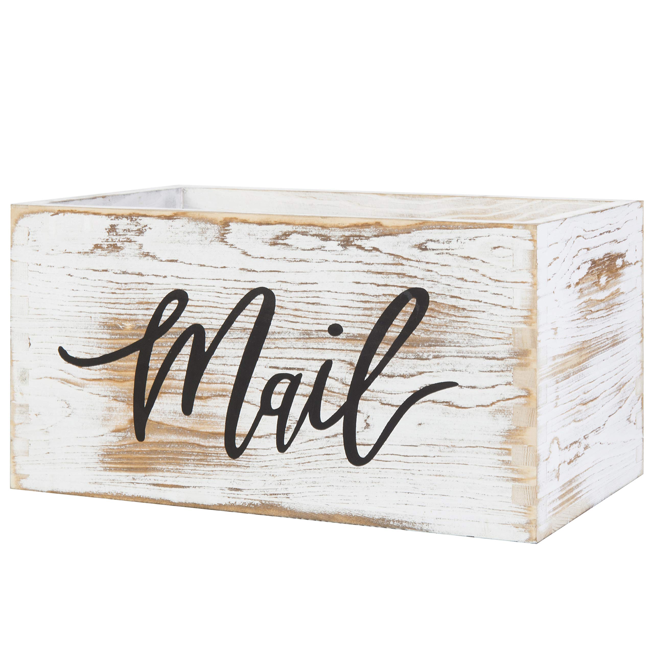 Caja organizadora de almacenamiento para correo, madera encalada con diseño de escritura de correo, cartas de escritorio, billetes, notas y contenedor para tarjetas postales para el hogar, 5