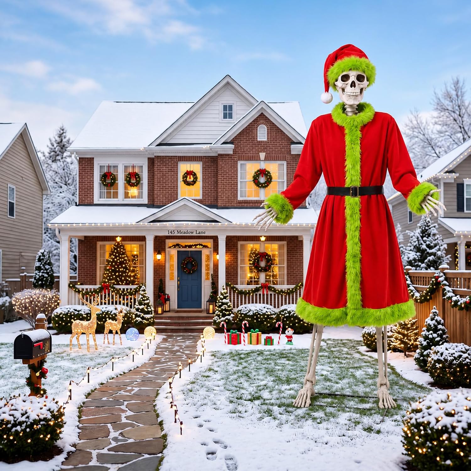 Maiteenly 4 Pcs 12 ft Winter Snowman Skeleton Costume Accessories 12 ft Skeleton Outfit Hat Scarf for Xmas Party Garden Decor image 5