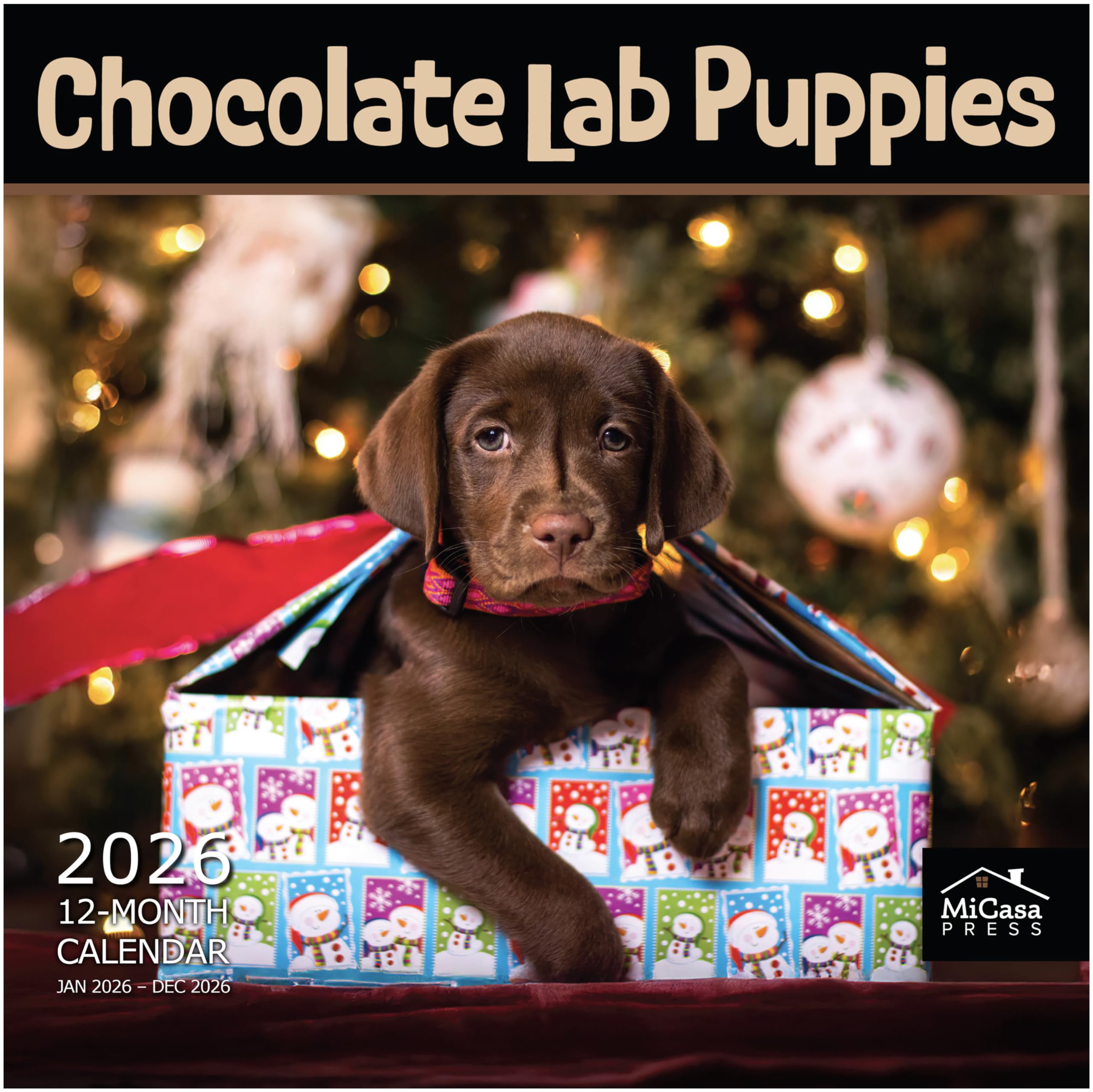MICASA PRESS Chocolate Lab Puppies 2026 Wall Calendar 12 Month | 12" x 24" Open | Thick &amp; Sturdy Paper | Giftable | Cute Labrador Retriever Puppy Dog Calendar 2026