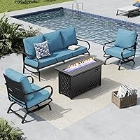 Vista 20 de MFSTUDIO Juego de muebles de patio de 6 piezas con mesa de fogata de gas de 45 pulgadas (hasta 7 asientos), sofás de conversación de patio con marco