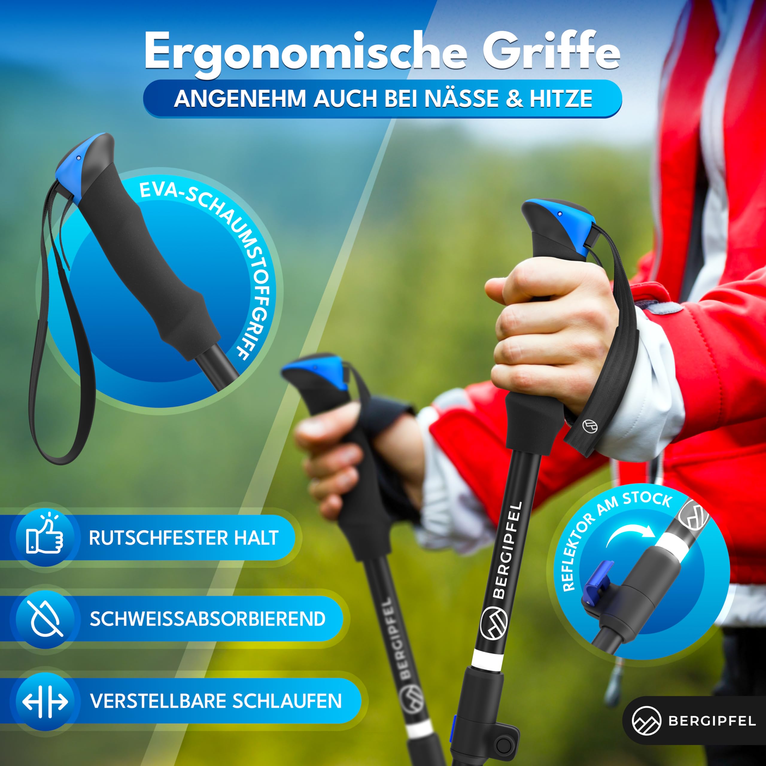 Teleskop-Wanderstöcke|Ultraleicht 270g|faltbar auf 37cm|verstellbar 115–130cm|Walkingstöcke aus Flugzeugaluminium|mit All-Terrain-Zubehör und Tasche|für Damen, Herren, Jugendliche