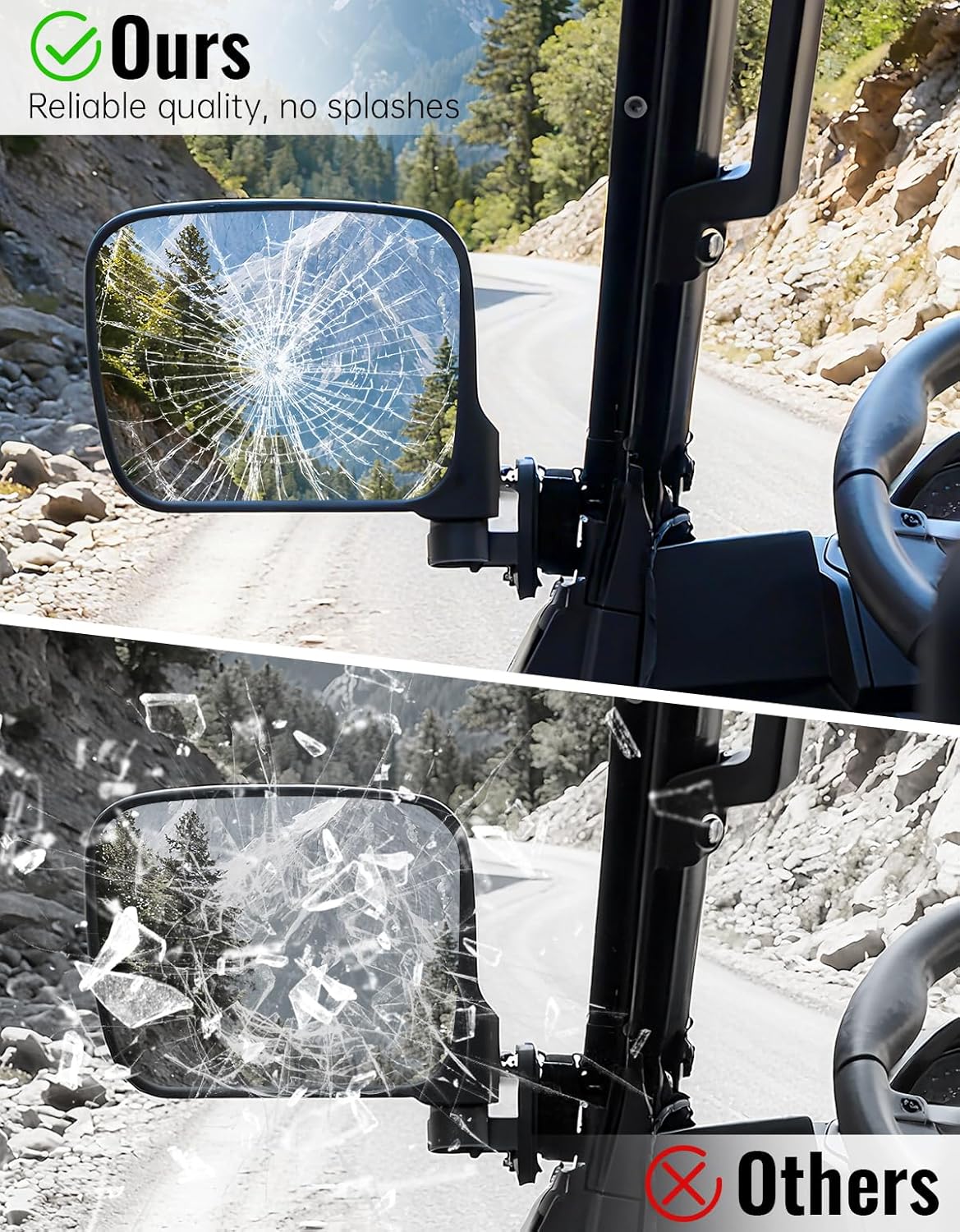UTV Side Mirrors and Center Mirror for Polaris Ranger XP 1000, Exterior Wider Foldable Adjustable RearView Side Mirrors for Ranger 1000/Crew 2018-2025 Accessories, 3PCS