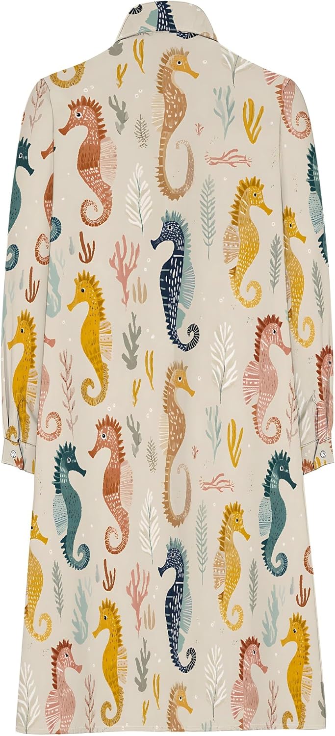 Womens Shirt Dresses 2025 Summer Patterned Print Casual V Neck Long Sleeve Cocktail Party Trendy Dress with Pocket - Image 6