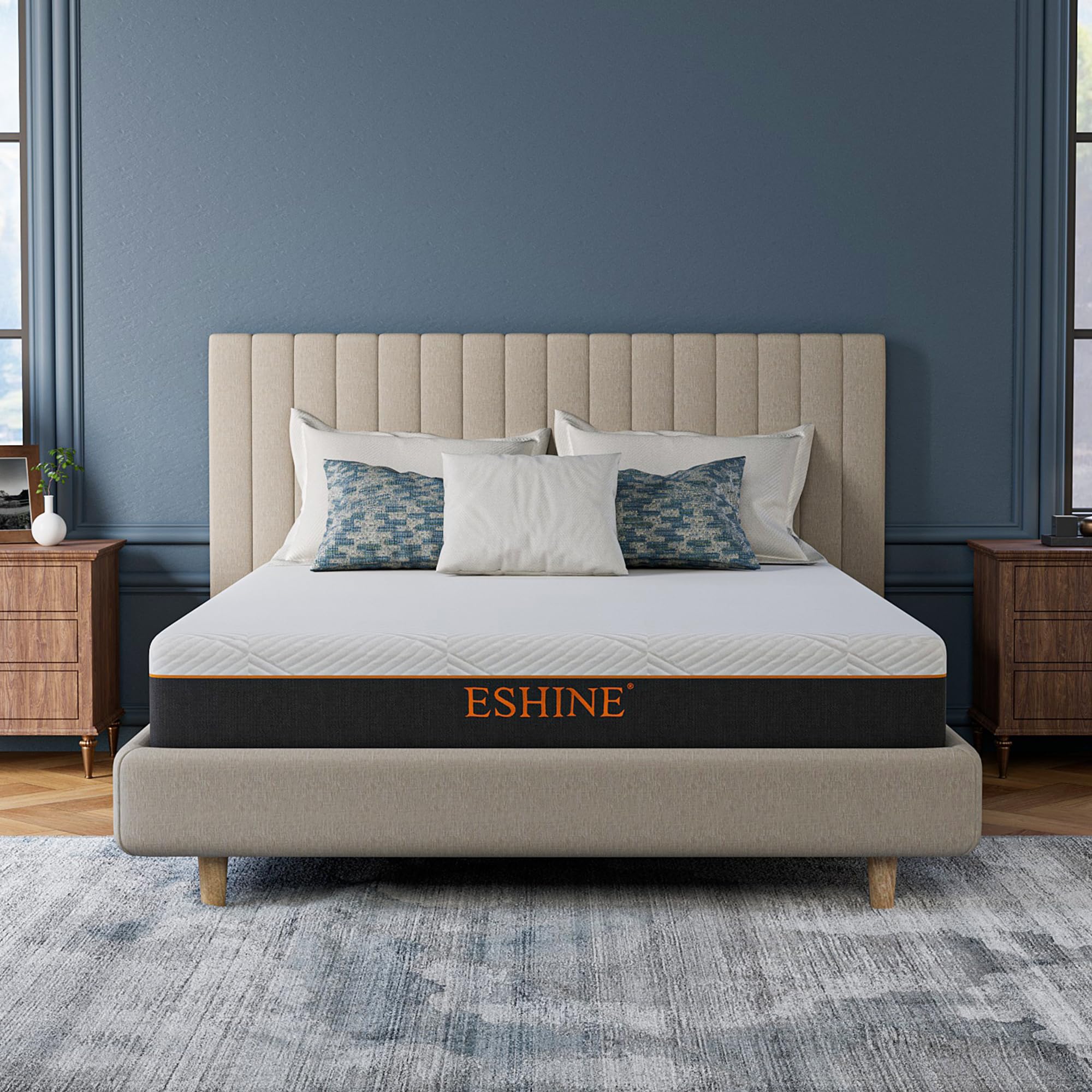 ESHINE Queen 10 INCH Memory Foam Mattress in a Box - Gel Memory Foam Mattresses for Back Pain and Pressure Relief, Green Tea Foam with Flame-Retardant Cover for Comfort Sleep, CertiPUR-US Certified