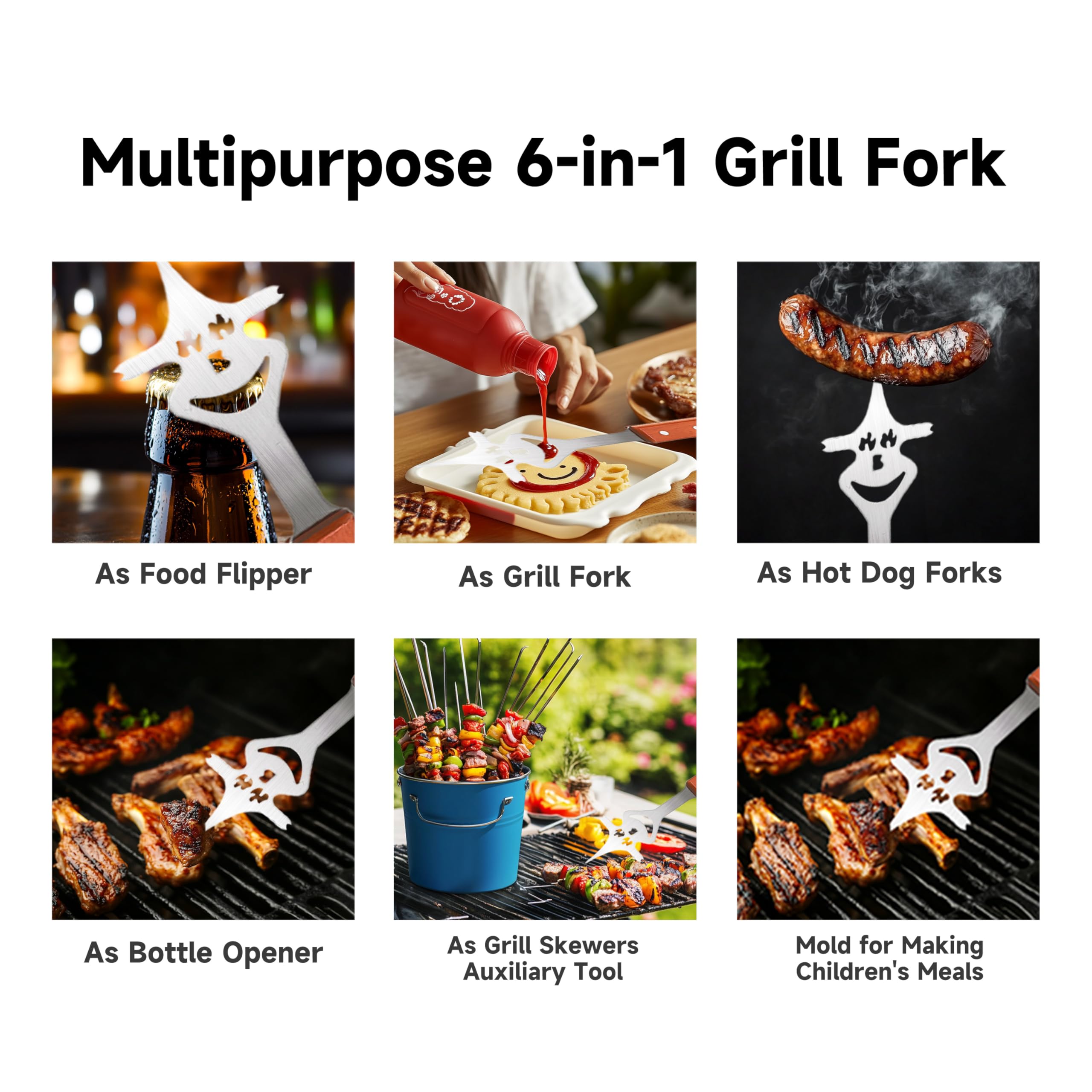 Set Utensili Barbecue 3 Pezzi in Acciaio Inox con Manici in Legno, Accessori BBQ con Paletta, Pinza e Forchettone, per Barbecue, Campeggio e Cucina