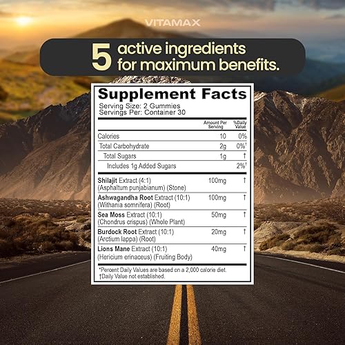 Miniatura 6 de Gomitas Shilajit orgánicas, musgo marino, Ashwagandha, más de 105 minerales traza - Raíz de bardana orgánica y hongo melena de león - Sabor a sandía