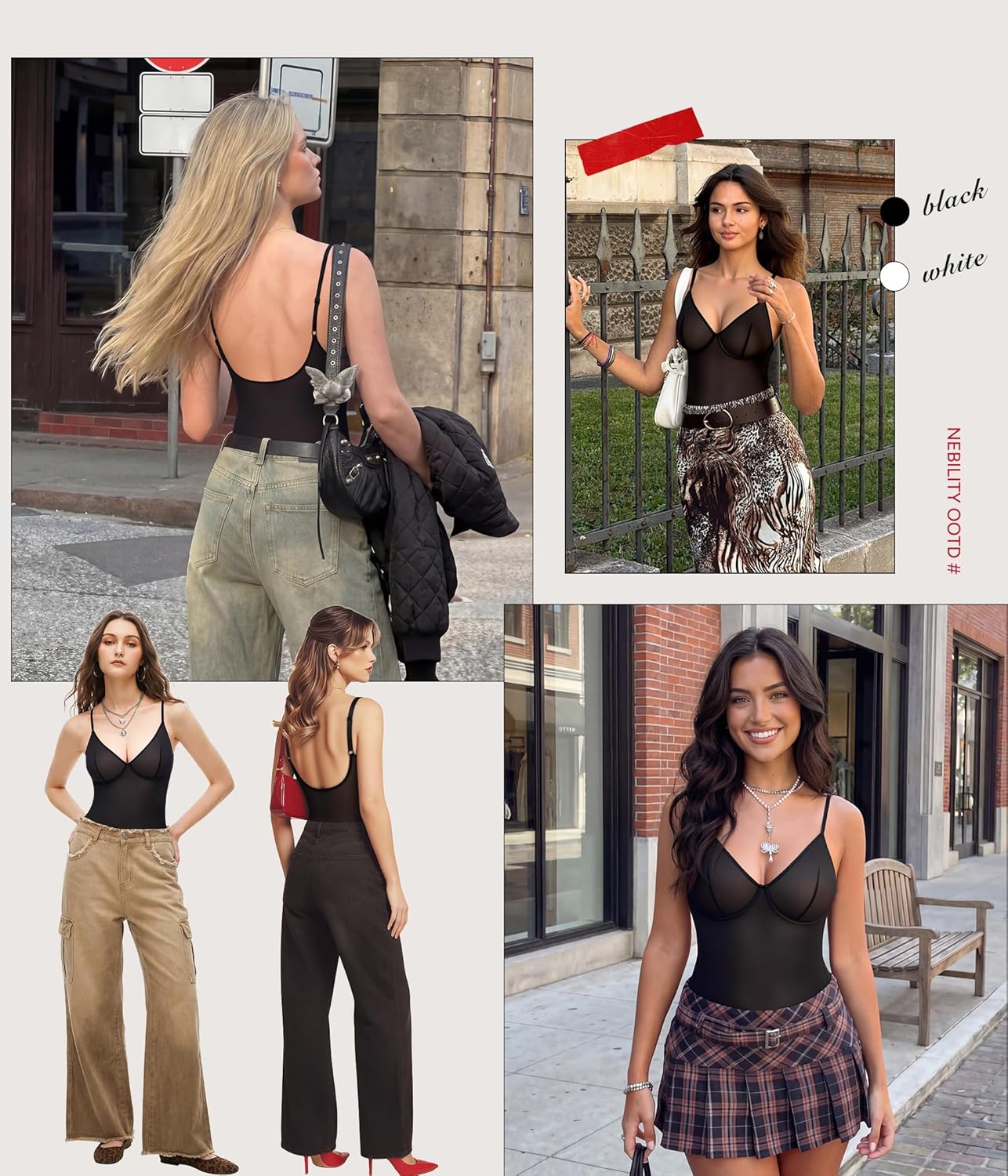 Nebility Low Back Shapewear Bodysuit for Women - V Neck Tummy Control Body Suit, Backless Thong Going Out Tops with Underwire - Image 4