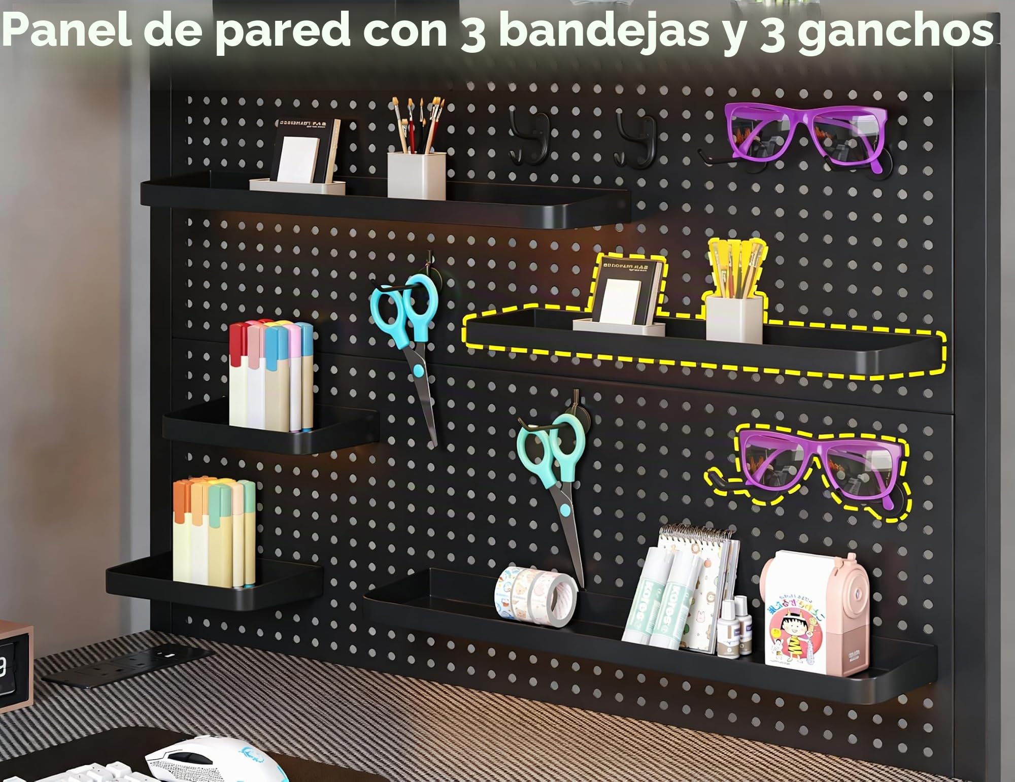120*80 cm mesa gaming en forma de L con panel perforado y estanterías, mesa de ordenador de esquina con enchufe, escritorio de oficina reversible con 3 estantes desmontables para hogar, Negro