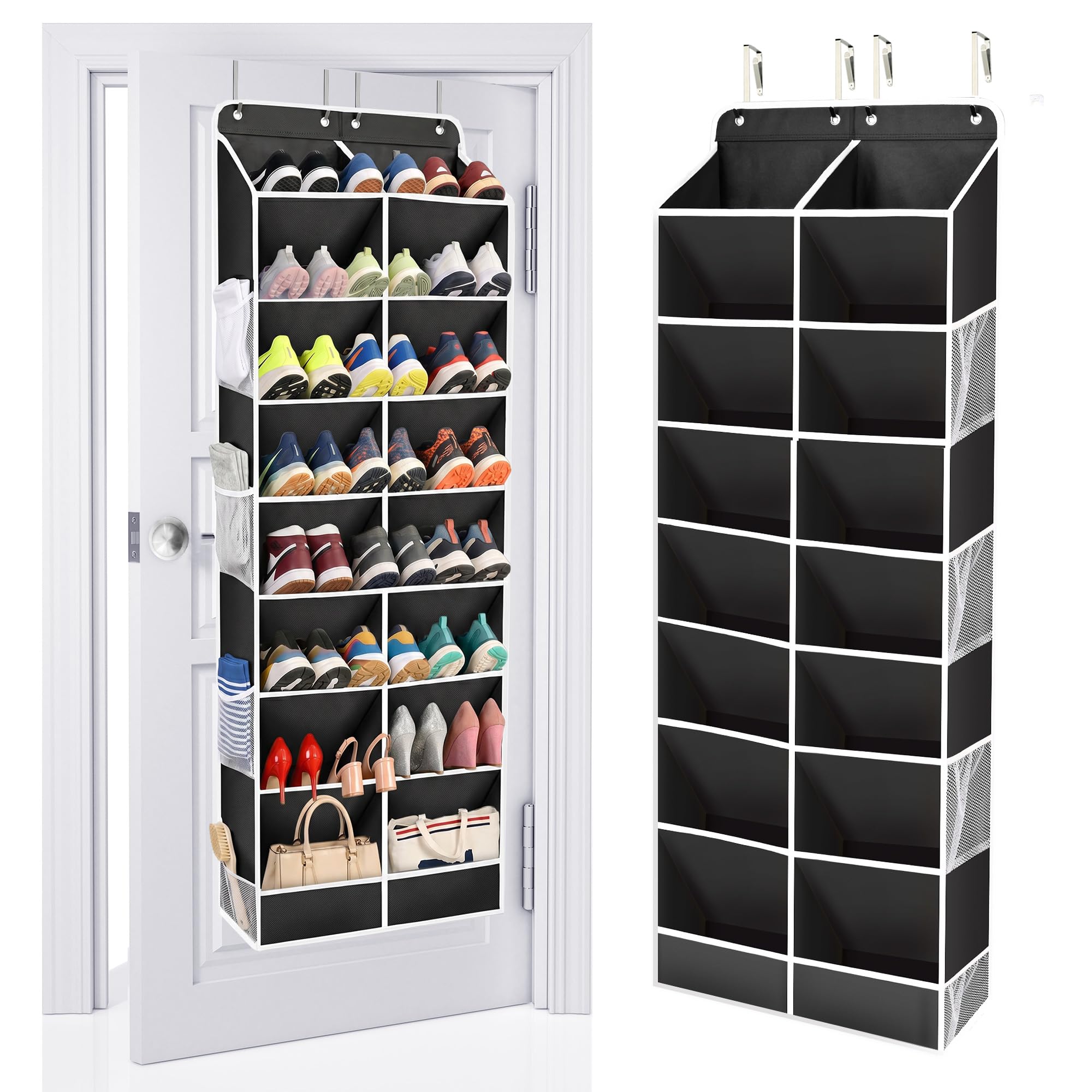 ULG Over The Door Shoe Organizer for Closet Fit 16-24 Pairs with Large Deep Pockets, Narrow Shoe Rack for Door Hanging Boots Storage, Black — image 1