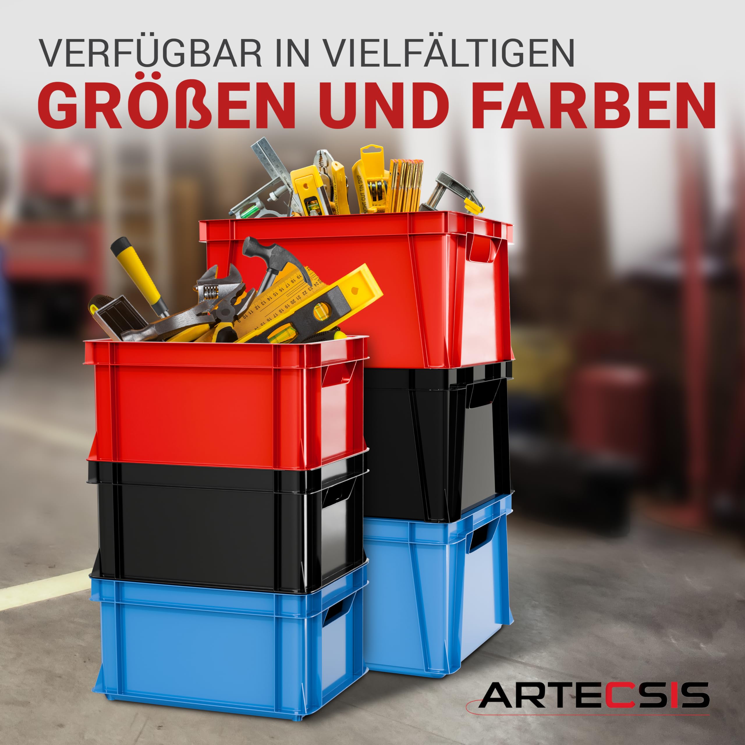 ARTECSIS® 5 x Kunststoffkiste 11L (stapelbar) anthrazit - Transport & Lagerbox (35x24x18cm) - Aufbewahrungsbox & Lagerkiste aus stabilem Kunststoff - Ordnungsbox & Transportkiste Garten & Werkstatt