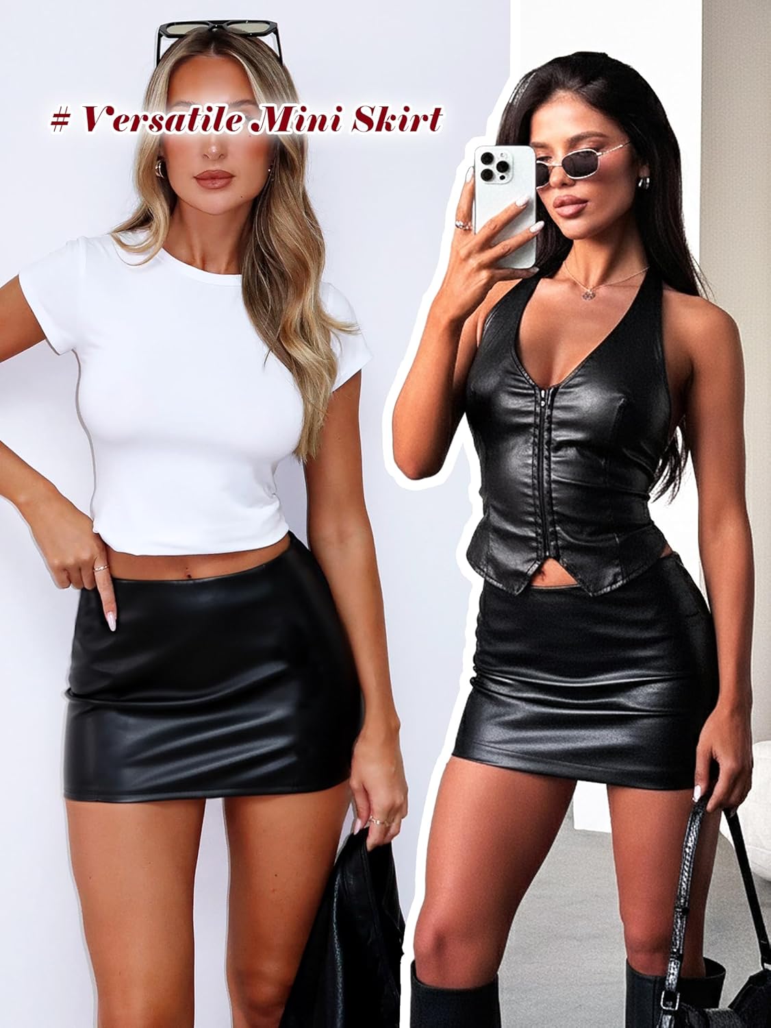 OZICERD Women Faux Leather Skirt Low Rise A Line Leather Skort Mini Skirt with Shorts Going Out Rave Club Pleather Skirts Y2k - Image 5