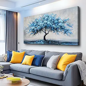 KELIYUAN Canvas Wall Art For Living Room Framed Wall Decorations For Bedroom Office Wall Decor Abstract Painting Blue Tree Pictures Artwork Ready To Hang Guesthouse Room Mural Home Decor 20x40 In
