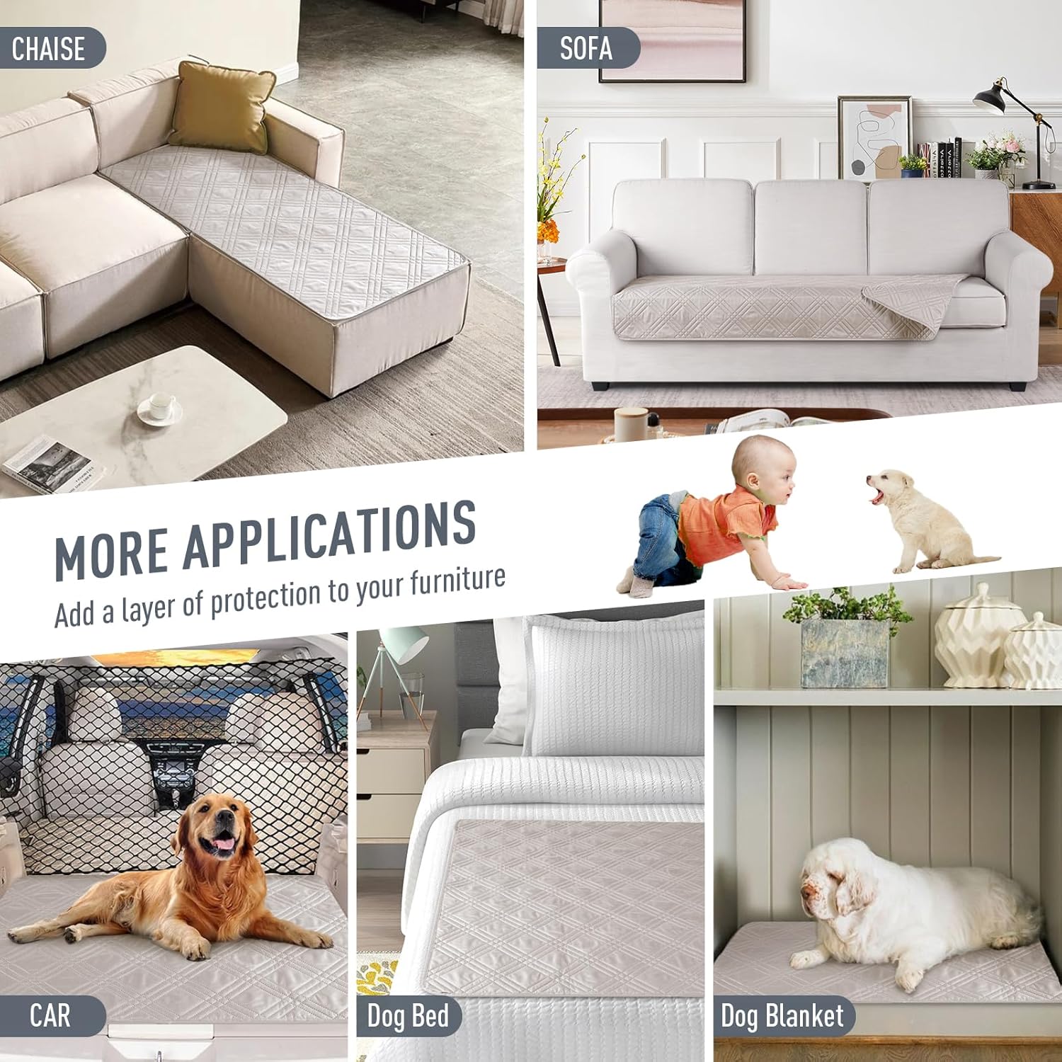 TAOCOCO 100% Waterproof Sofa Cushion Cover Reversible Couch Seat Cover for Dogs Pets Couch Cover for Chaise Sectional Sofa U Shape Sofa Furniture Protector Sofa Slipcover (Cream) - Image 5