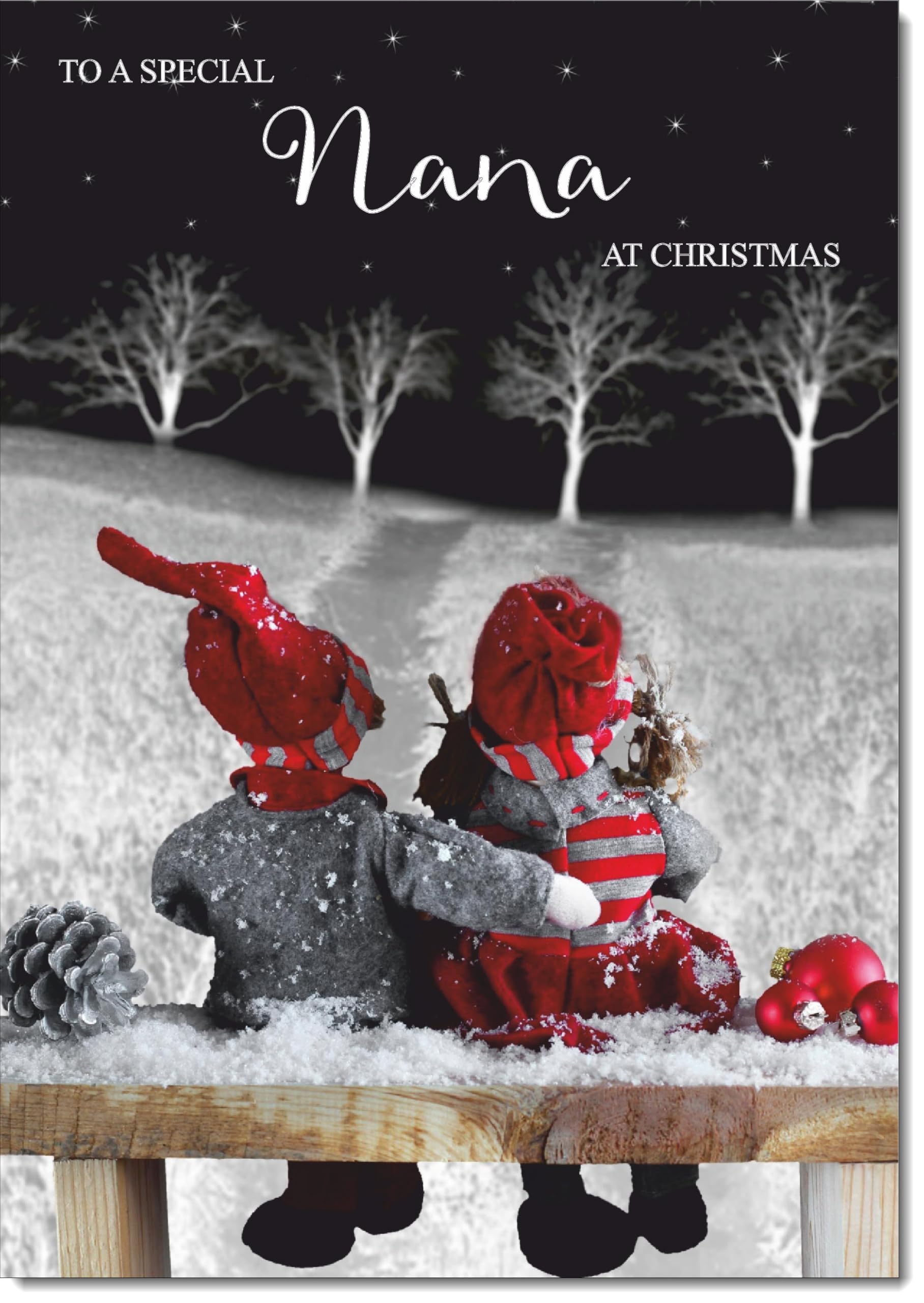 doodlecards Nana Christmas Card Couple at Night Large A4 Size Christmas Card for Nana with Plain Envelope