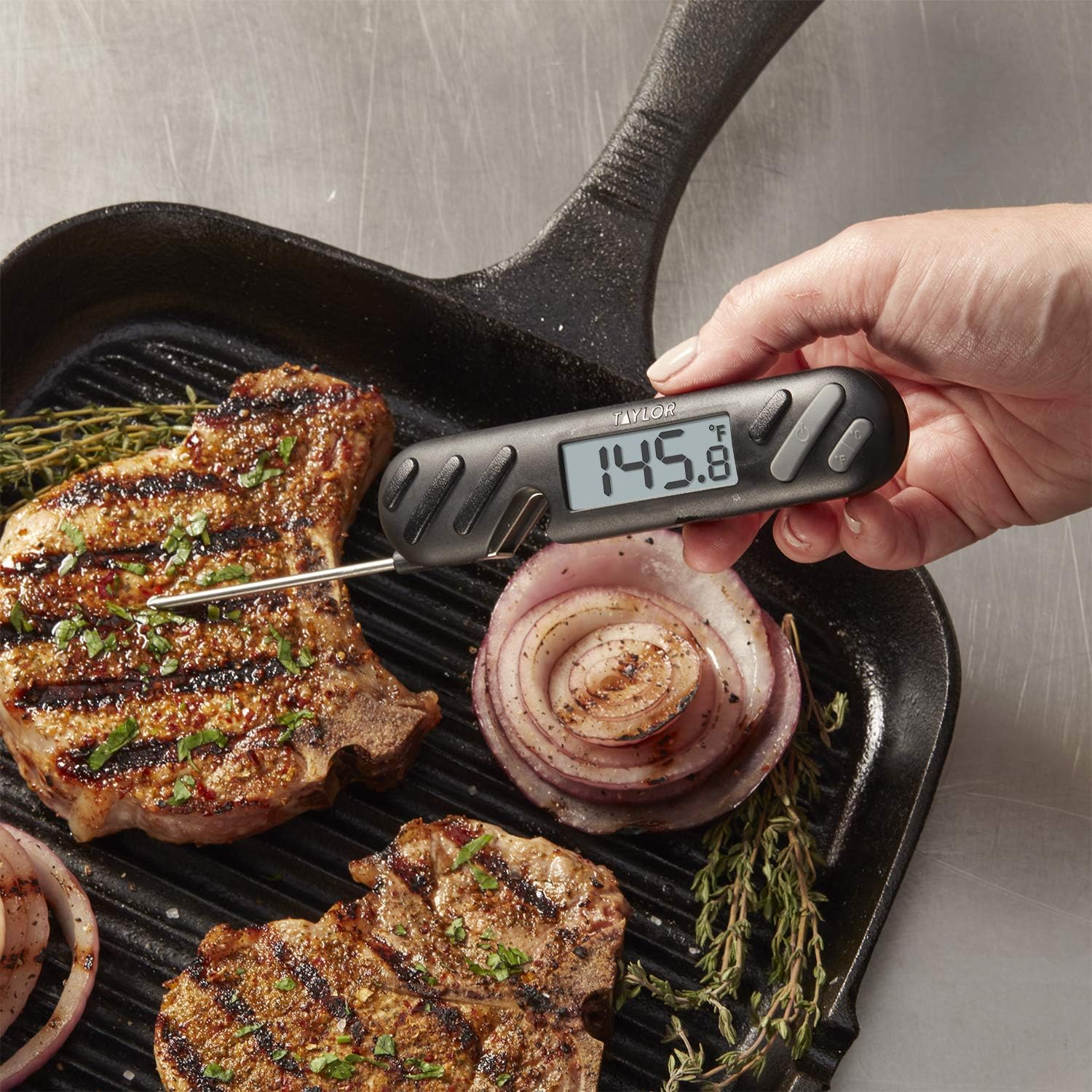 review Taylor Precision Products Folding Digital Instant Read Meat Food Grill BBQ Kitchen Cooking Thermometer with Bottle Opener, Black