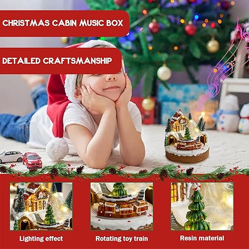 Miniatura 4 de Casas de pueblo de Navidad con música iluminada, casa de Navidad con tren giratorio y árbol de Navidad para interiores, decoración de mesa, casas de