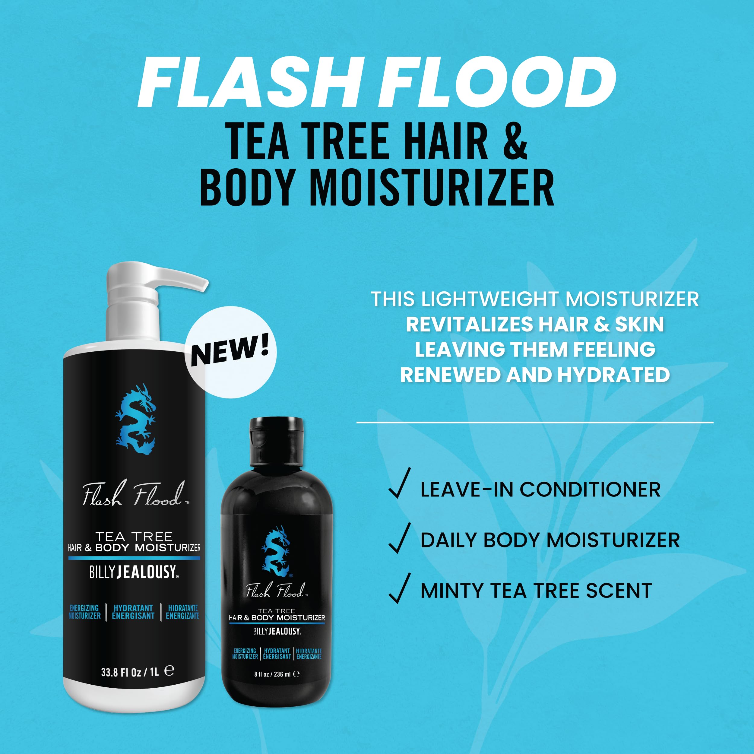 Billy Jealousy Flash Flood Tea Tree Hair & Body Moisturizer Ideal for All Hair & Skin Types with Tea Tree, Lavender and Peppermint