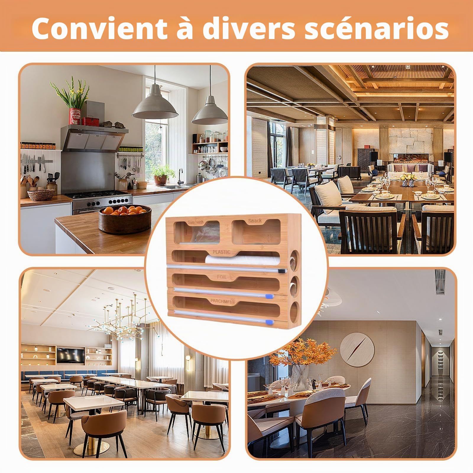 Dévidoir de film 5 en 1 avec cutter, compatible avec coupe-film, distributeur de film d'aluminium, dérouleur de film alimentaire, distributeur de film alimentaire pour tiroir de cuisine (40 x 29,5 x 8