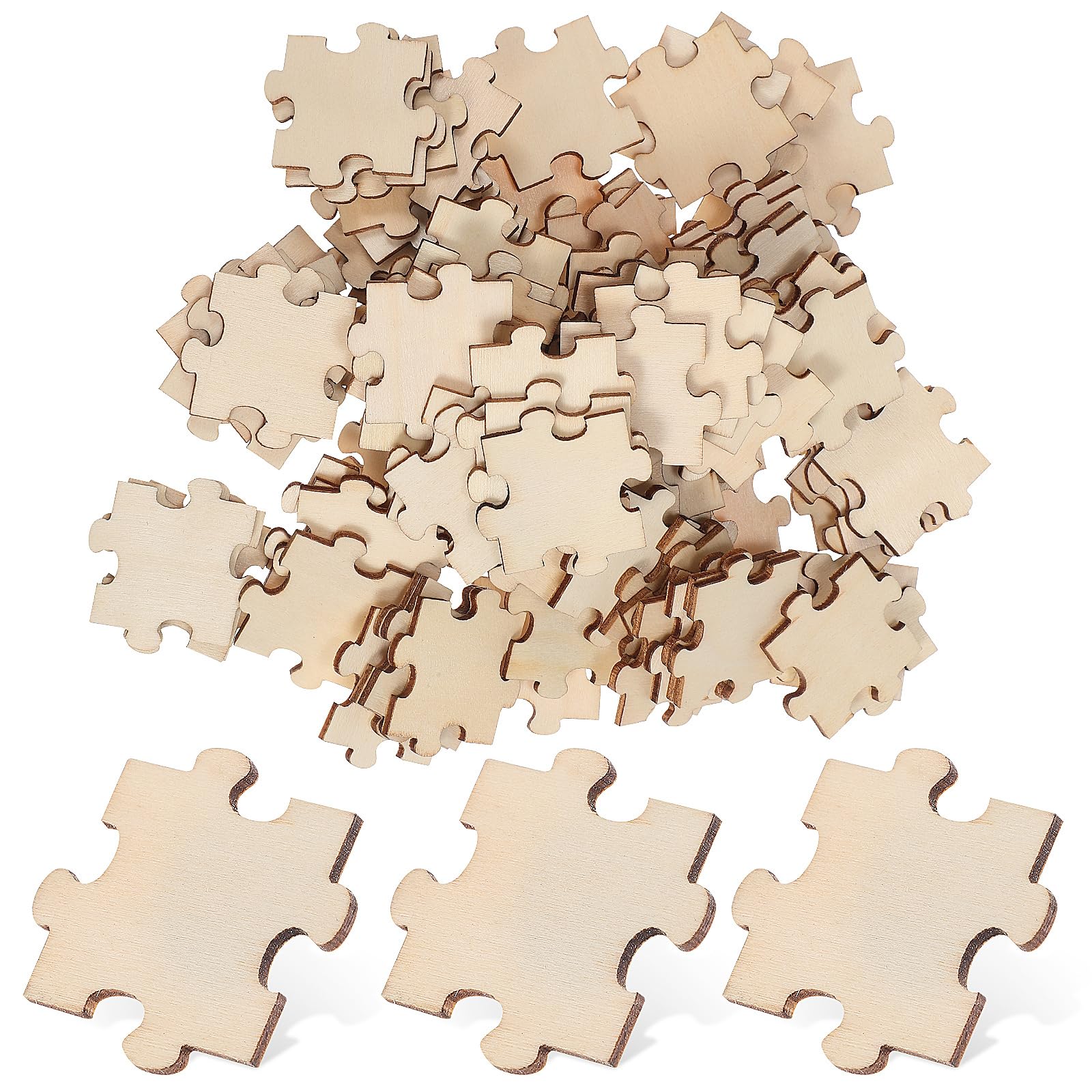 KOMBIUDA 100Pcs Blank Wooden Puzzle Pieces Unfinished Jigsaw Puzzle Craft Kit for Painting Diy Arts Educational Projects and Kids Classroom Activities