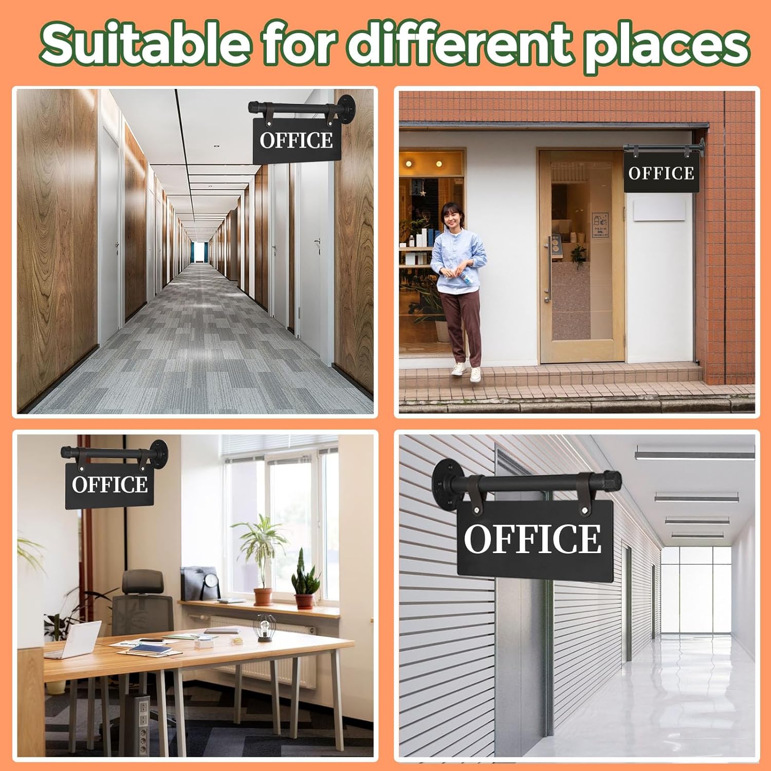 Modern Office Sign 11" x 6" Double-Sided Wall-Mounted Office Door Sign For Business UV Printed Indoor/Outdoor Pre-Drilled Holes with Metal Rod