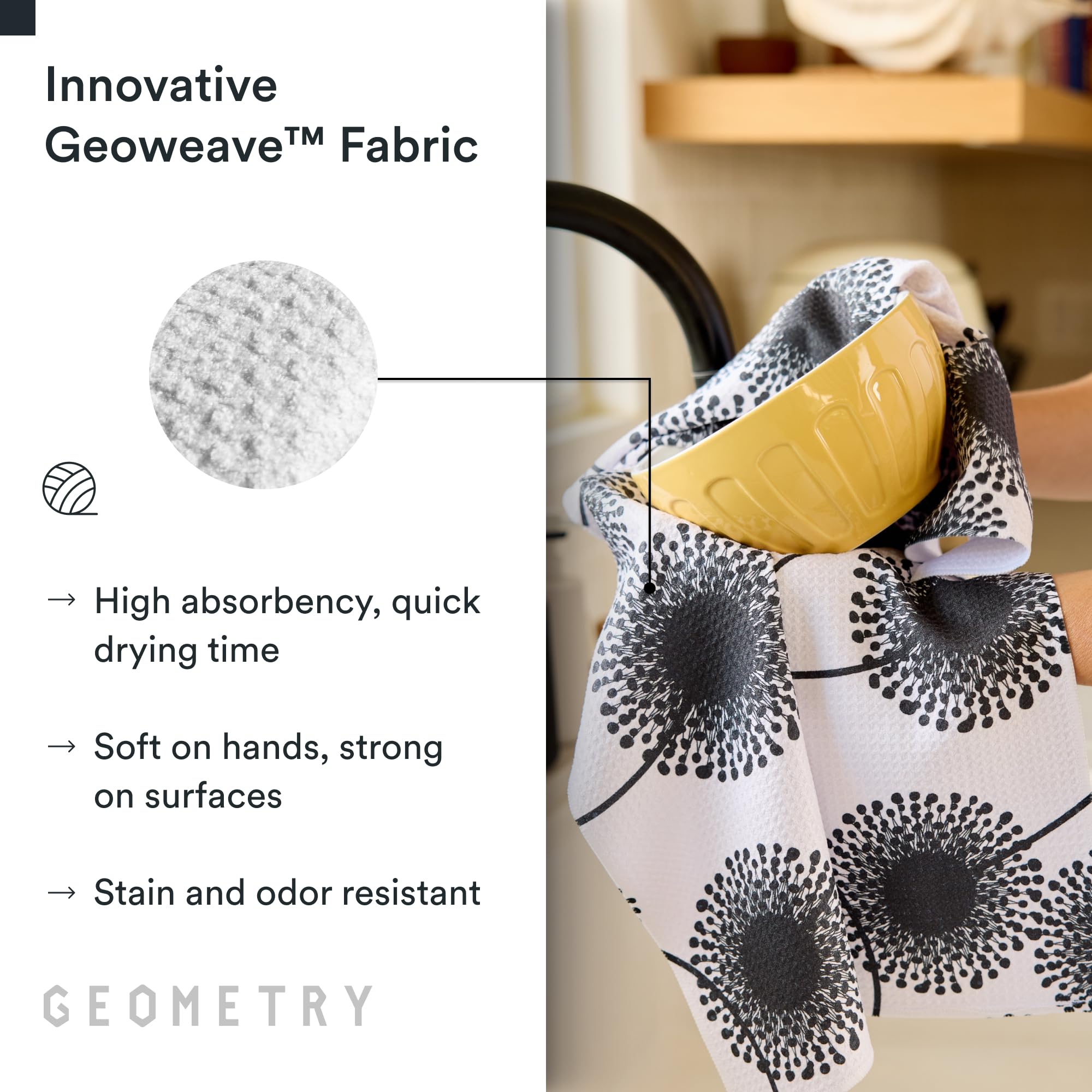 GEOMETRY Paño de cocina – Paños de microfibra de secado rápido para secado de cocina – Toalla de secado rápido de alta calidad – Lino + Full Bloomed (juego de 2 unidades)