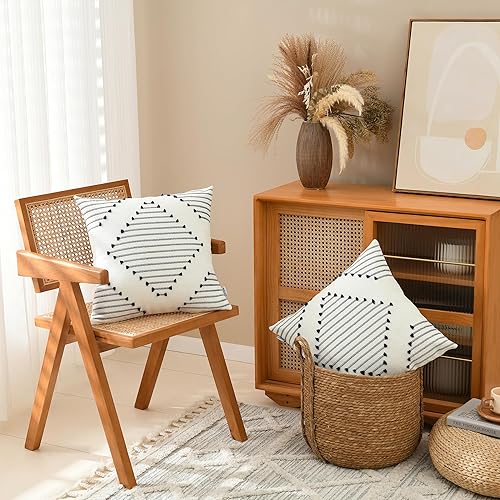 Miniatura 10 de Juego de 2 fundas de almohada bohemias de 18 x 18 pulgadas, fundas de almohada decorativas de granja para sofá, cama, sala de estar, decoración del