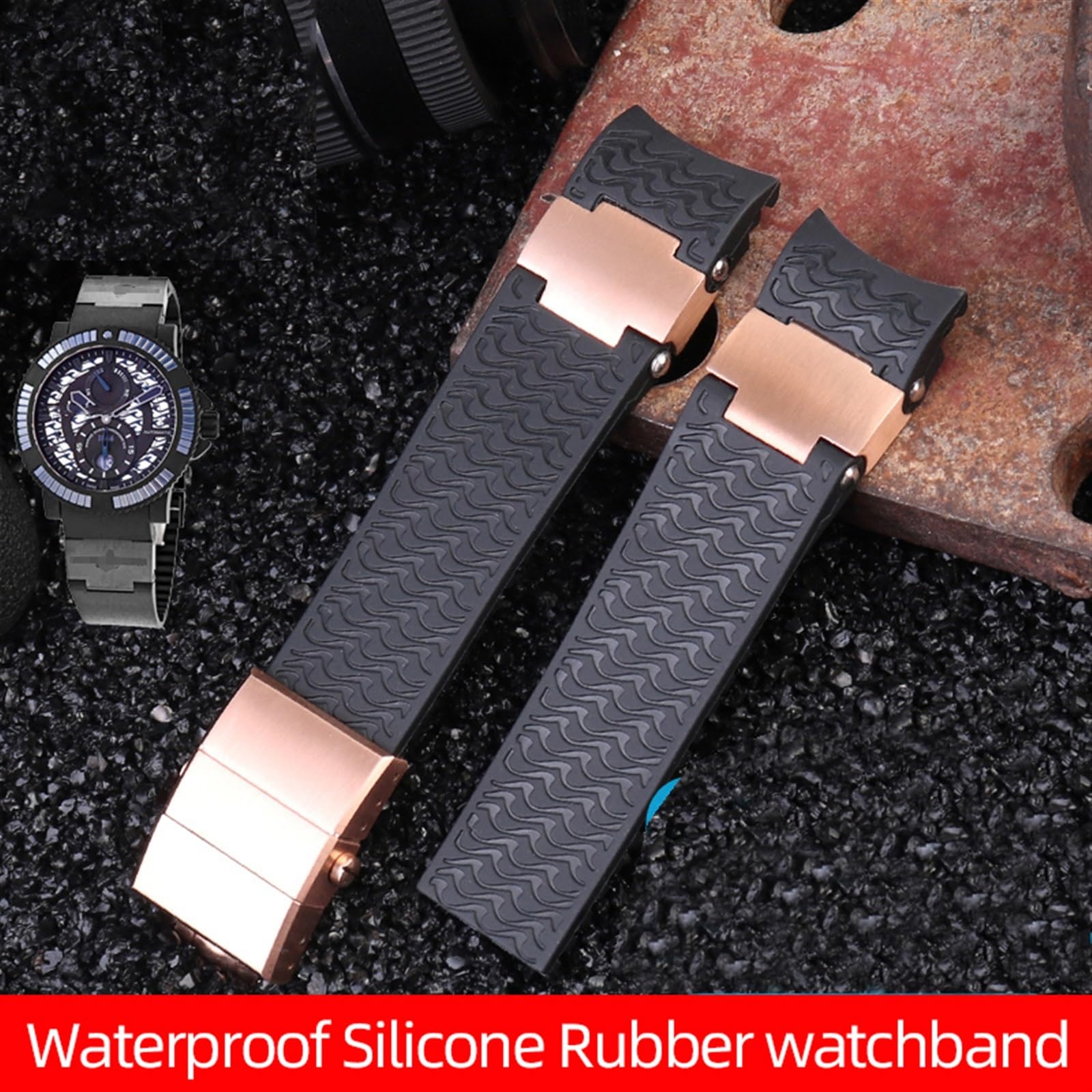 22x20mm DIVER und MARINE Wasserdichtes Silikon-Gummi-Armband-Armbanduhrenarmband-Gürtel für Ulysse Nardin Man-Armbandwerkzeuge
