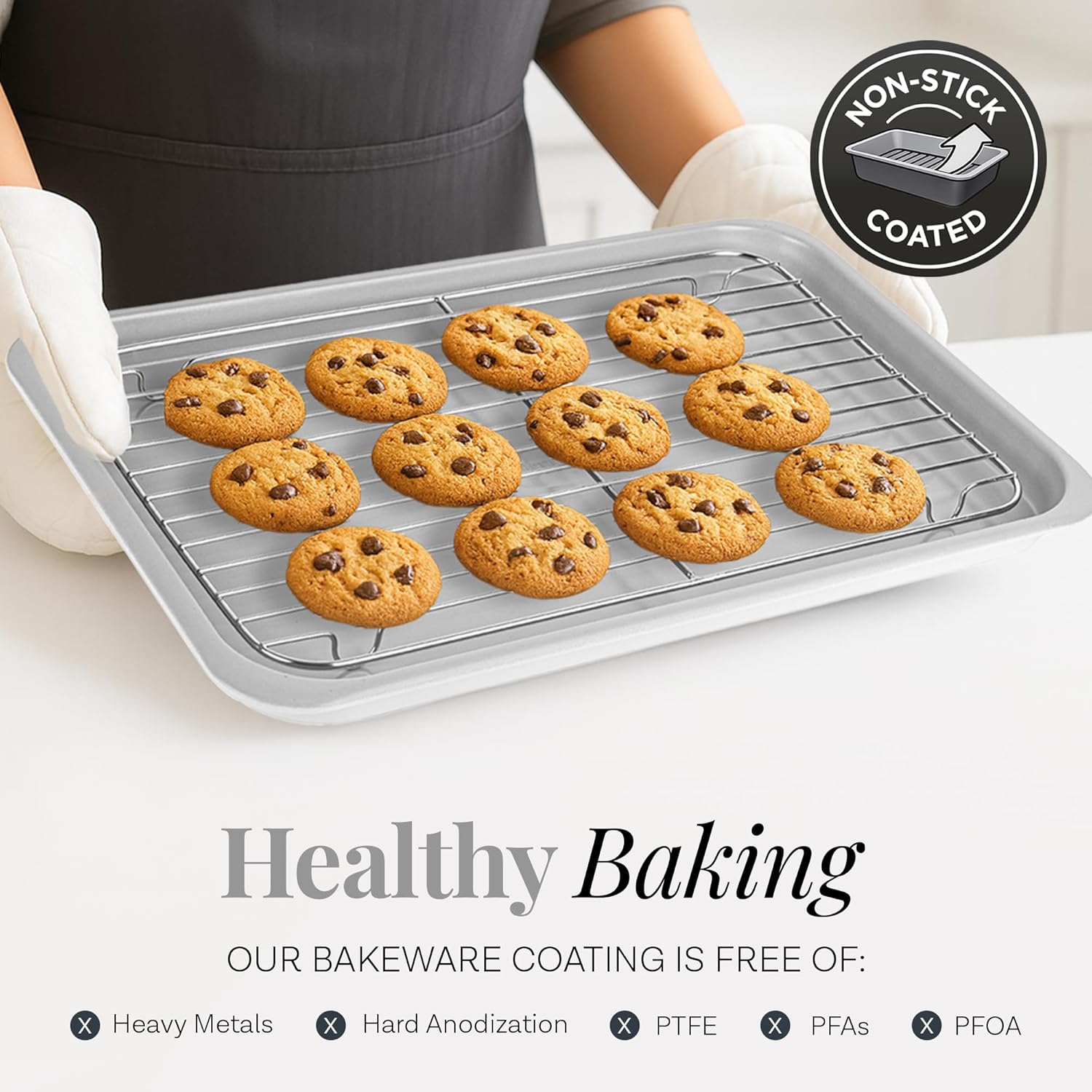 Gotham Steel 6 Pc Stackable Baking Pans Set, 70% Space Saving Design, Ceramic Bakeware Sets Non Toxic Made Without PFOA PFOS, with Baking Sheet Tray, Cake & Muffin Pans, Oven & Dishwasher Safe