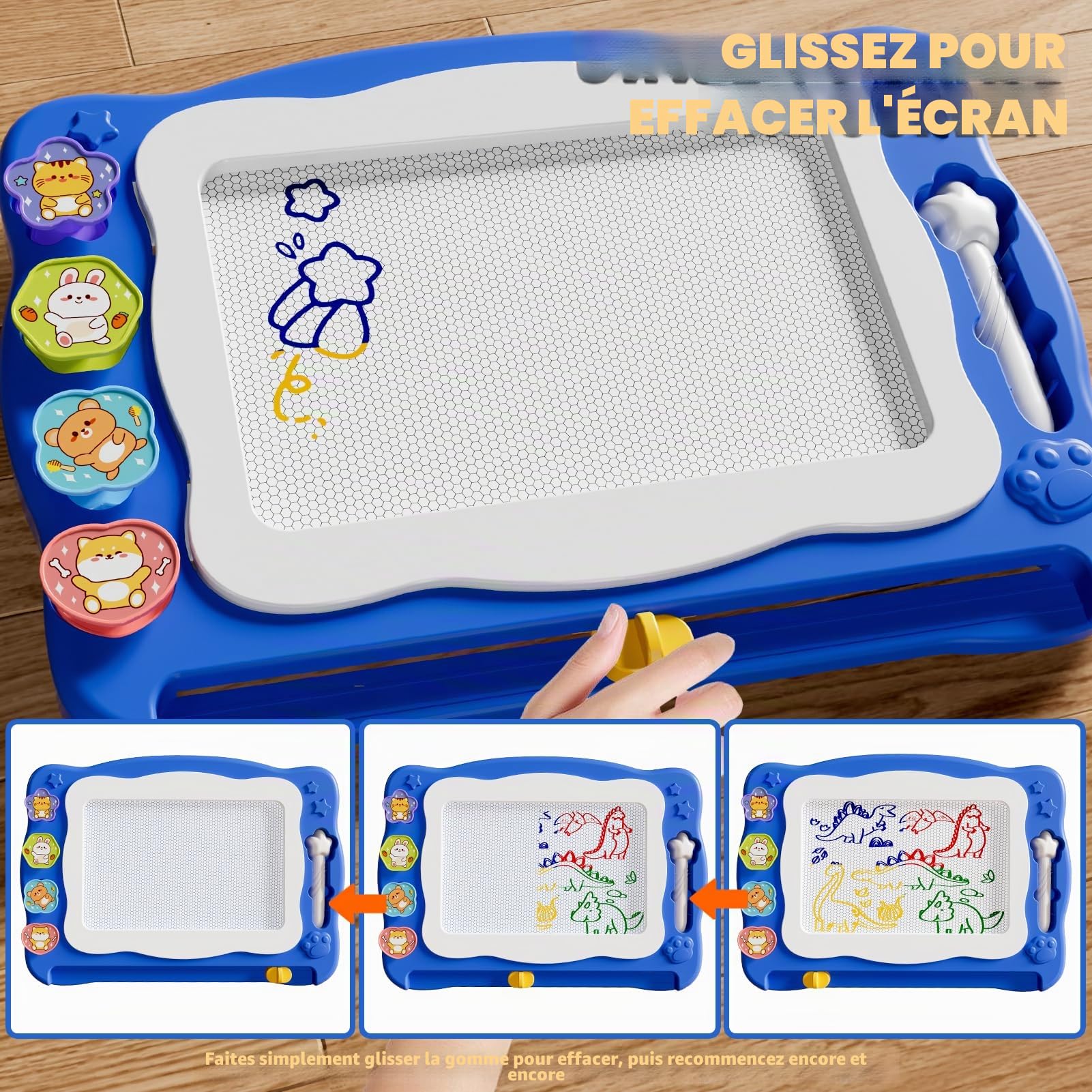 Grande planche à dessin magnétique, jouet, pour enfants de 3 à 7 ans, effaçable, avec 4 couleurs, jouet éducatif