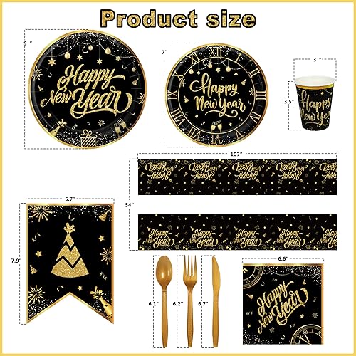 Miniatura 3 de Decoración de fiesta de Año Nuevo 2024, decoraciones de Año Nuevo 2024 con globos de oro negro y dorado, kit de globos negros y dorados para 24