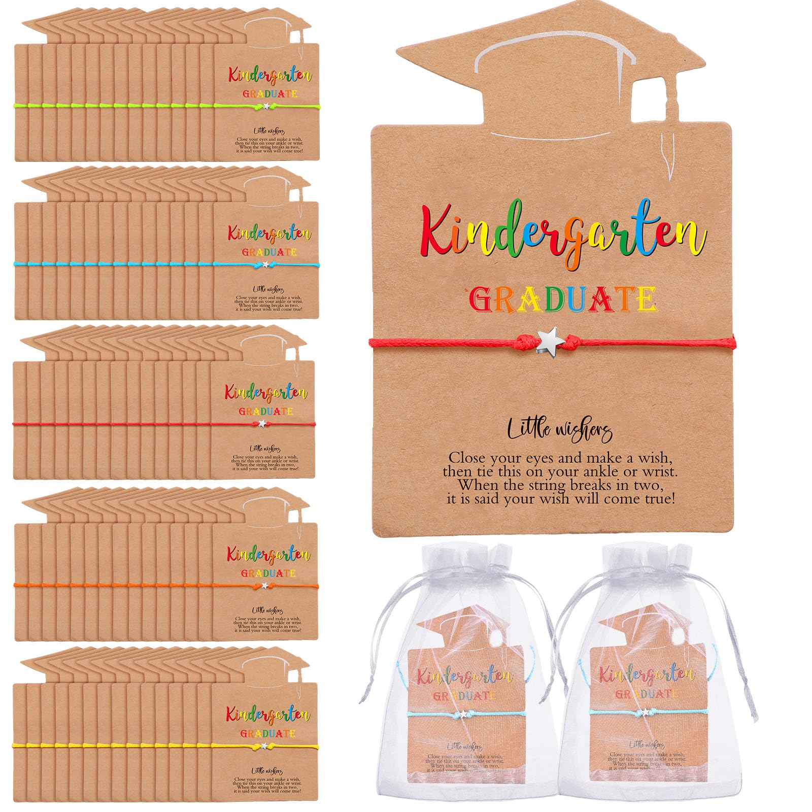 Siifert 40 Set Preschool Kindergarten Graduation Gift Set Class of 2026 End of The School Year Gift Make a Wish Adjustable Graduation Star Bracelet with Card Preschool Kindergarten Party Favor