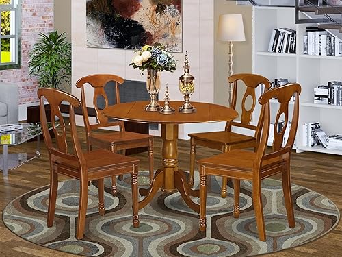 Miniatura 2 de East West Furniture DLNA5-SBR-W - Juego de comedor de 5 piezas que incluye una mesa de comedor redonda con gotas y 4 sillas de asiento de madera, 42
