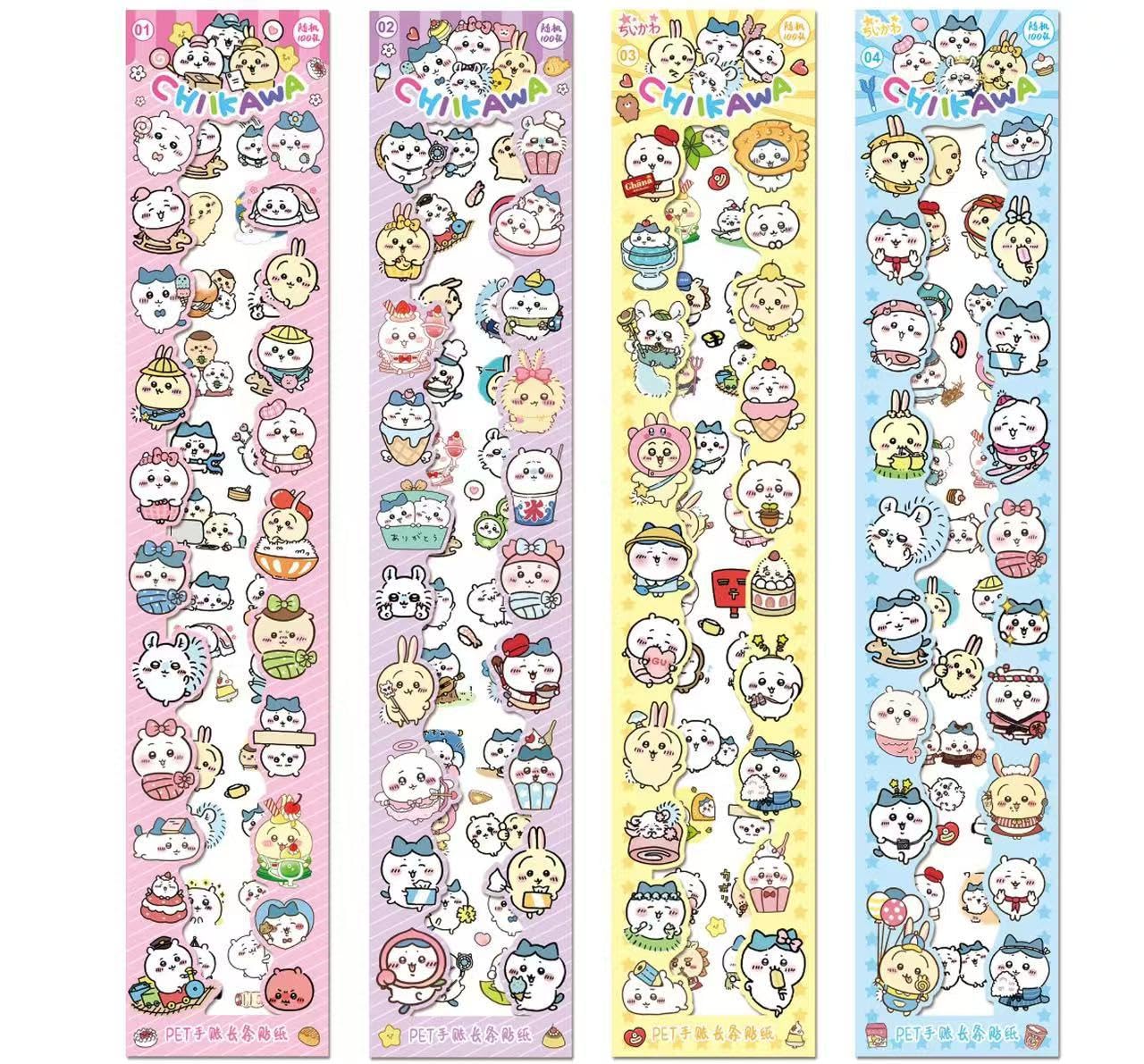 SAMVARDHAN Cute Cartoon Theme Kawaii Stickers-14 Pet Sheets Cute Washi Stickers for Project, Japanese Style Girls Sticker Set, Size of Each Sheet- 40 X 8 cm (Color & Design May Vary) (Chiikawa)-image-25