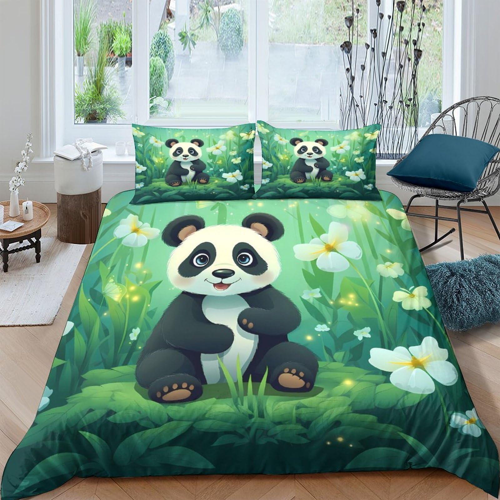 Ctjqhvkz Style-8 3D Printed Panda Meadow Fitted Sheet Microfiber Soft Bedroom Decor Wild Bamboo Bed Cover For Home Guest Room Single（135X200cm）