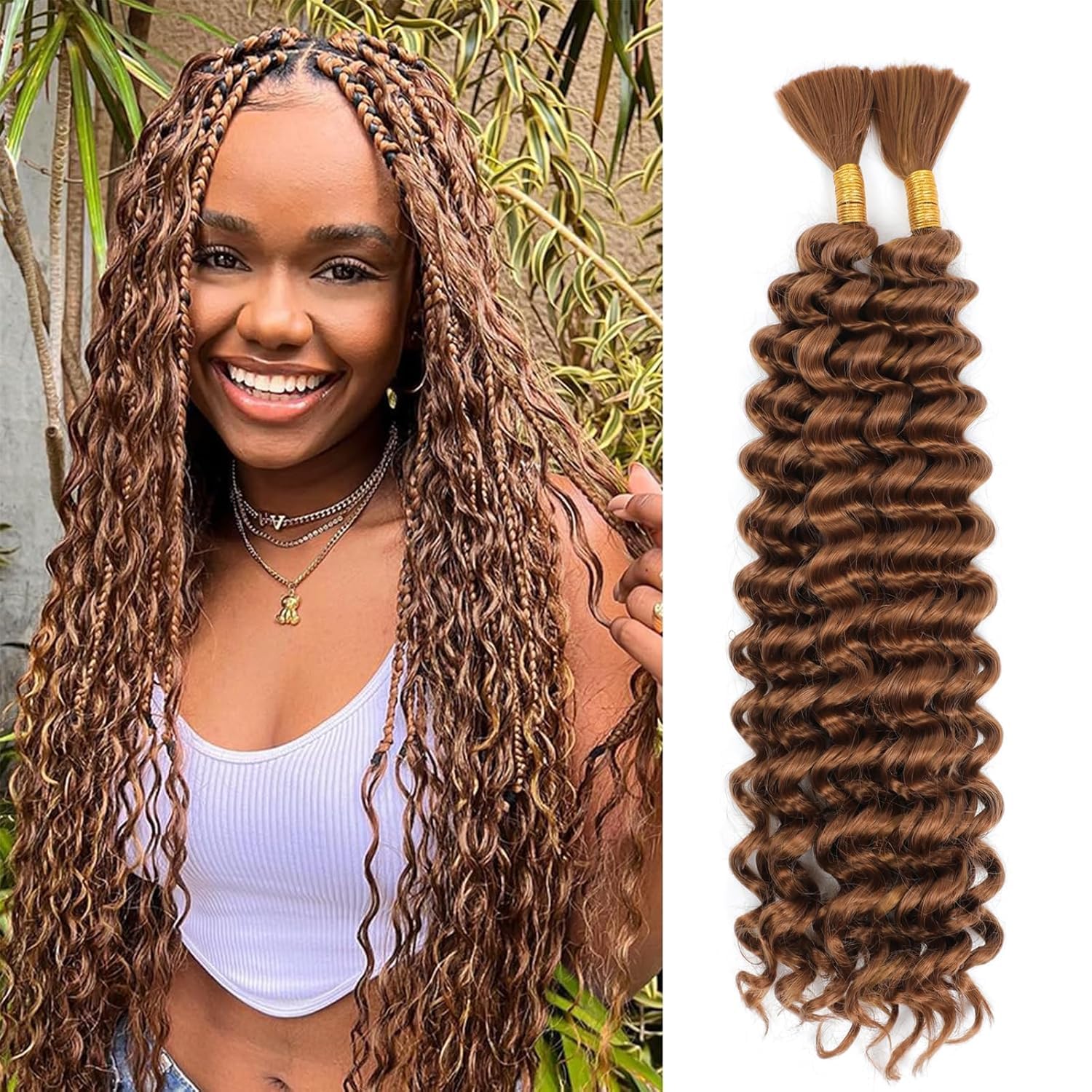 TAOYEMY Deep Wave Bulk Braiding Hair 100g*3pc (1 Pack-2 Bundles) No Weft Boho Braids Wet and Wavy Synthetic Hair Extension (30#