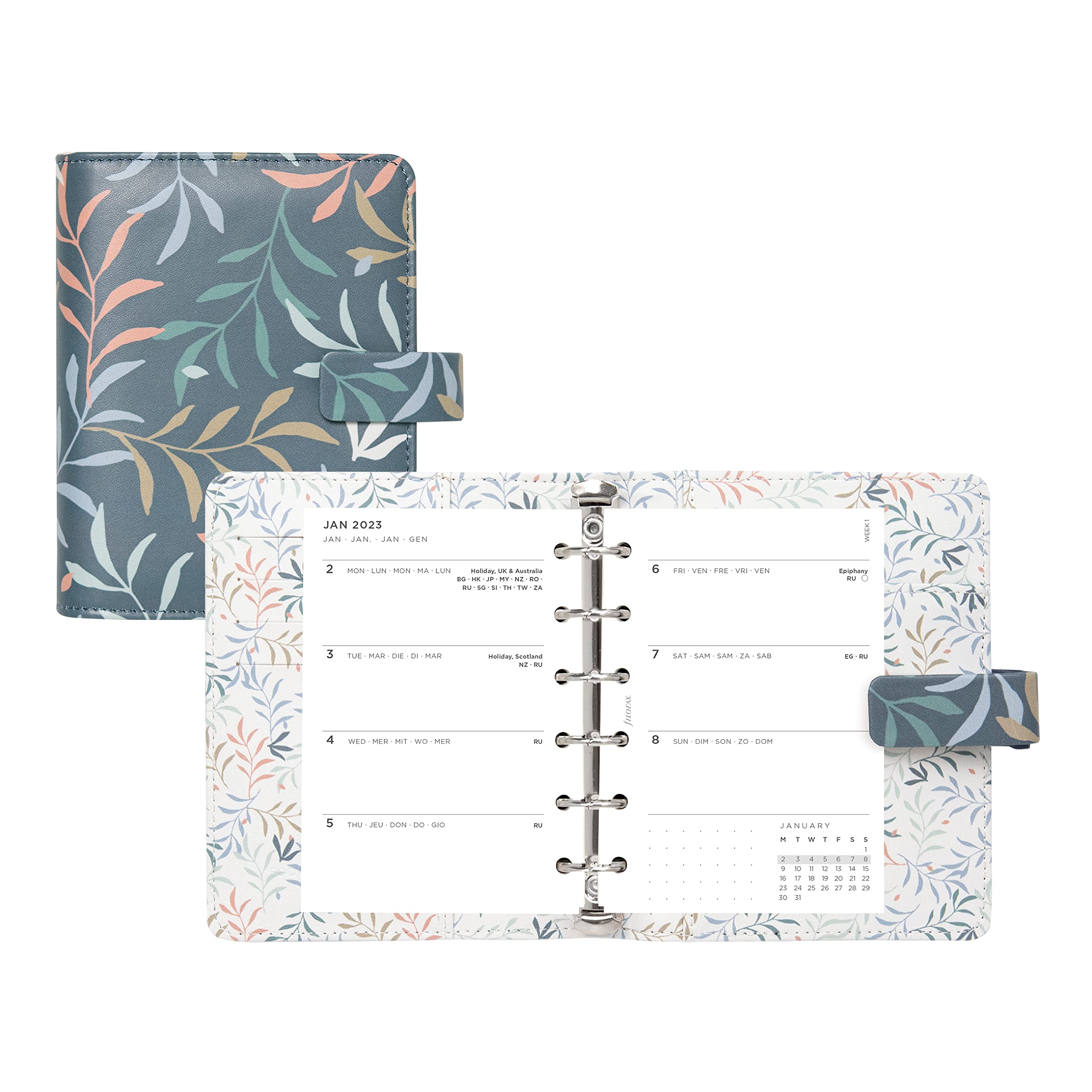 Filofax Agenda settimanale 2023, formato tascabile, con sei anelli, formato tascabile, con visualizzazione settimanale, multilingue (C022644-23)