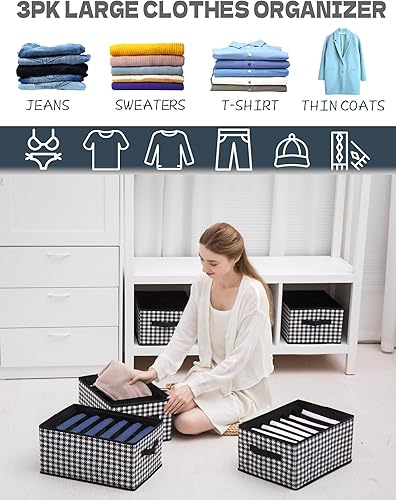 Miniatura 3 de Paquete de 3 organizadores grandes de ropa para armario, 6 rejillas para jeans, pantalones, camisetas, ropa interior, bufanda, organizador de