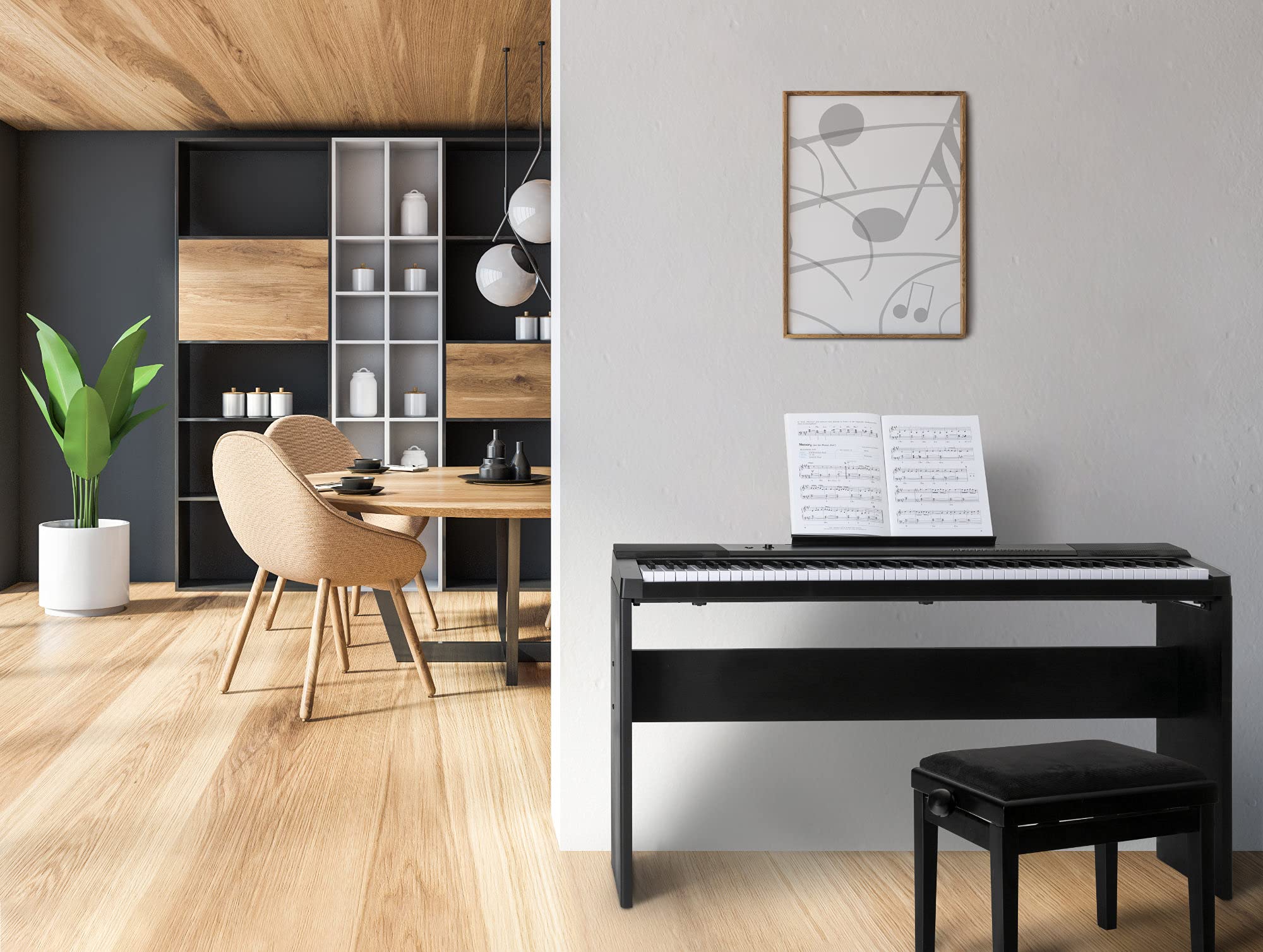 McGrey DK-88 Tastiera Beginner in Look Stagepiano - Tastiera per principianti con 88 tasti - con supporto - 146 suoni - Funzioni Split, Dual e Twinova - inclusa pedaliera sustain - Nero