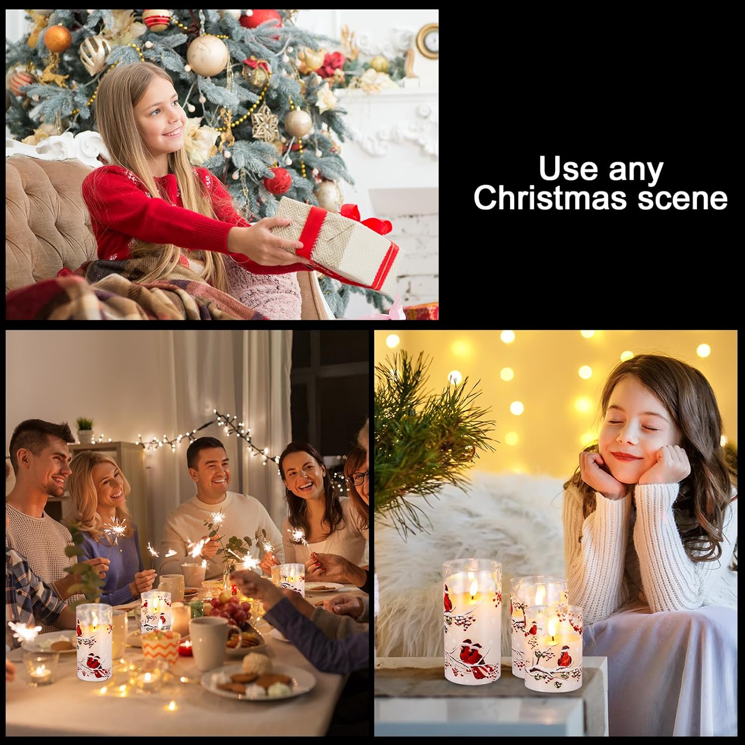 3 Pack Red Bird Glass Flameless Candles, Christmas Battery Operated LED Candles with Remote Timers, Realistic Wax Pillar Candles for Xmas Bedroom Home Decor Table Ornament (3”x4”5”6”) - Image 6