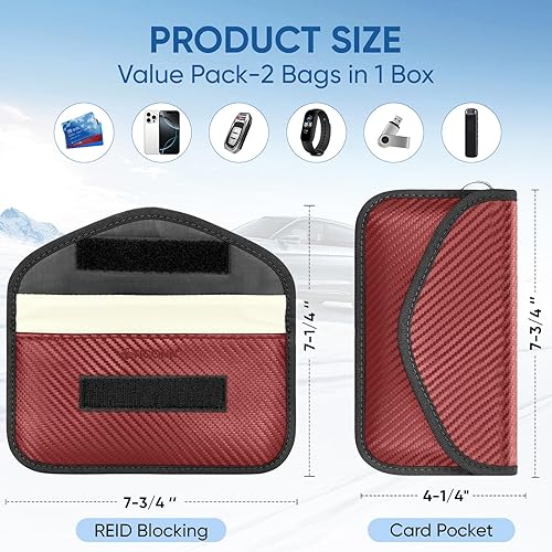 Vista 146 de TICONN Faraday - 2 bolsas para llavero, protector de jaula Faraday de 3.5 x 5.0 pulgadas, bloqueo de señal RFID para automóvil, bolsa antirrobo Negro