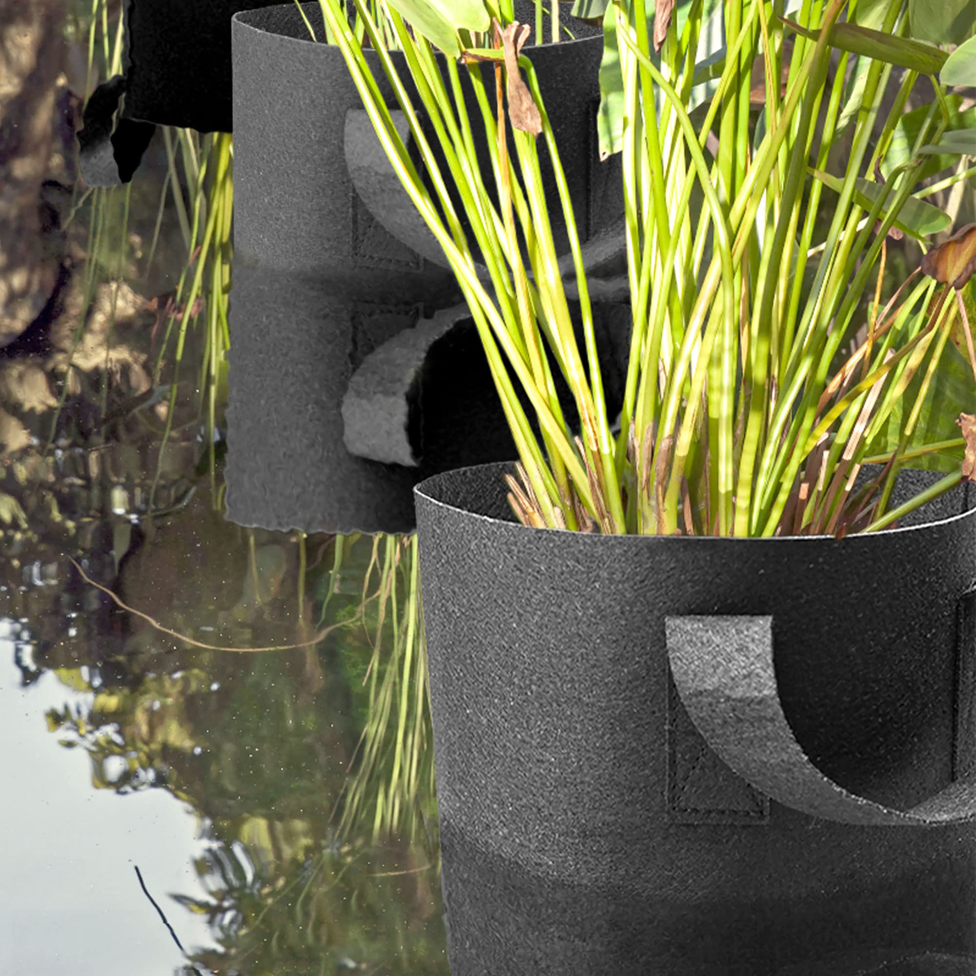 Paquete de 8 macetas de lirio para estanque, macetas duraderas para estanque, bolsas de plantación para plantas de estanque en tela negra, contenedores flotantes para cultivar nenúfares, papas