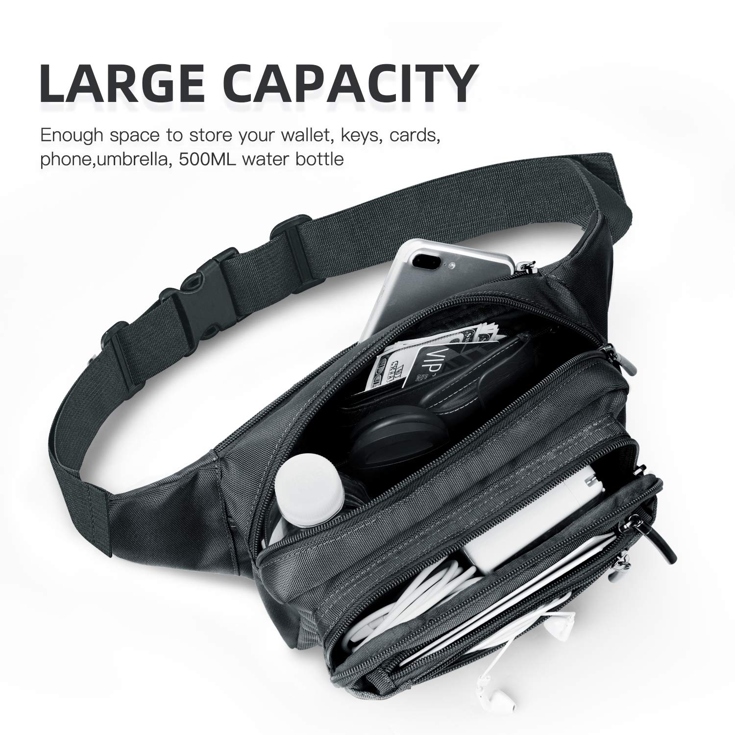 FREETOO Marsupio con 5 Tasche Marsupio Bum Bag cintura regolabile singola spalla, Colore Verde Scuro