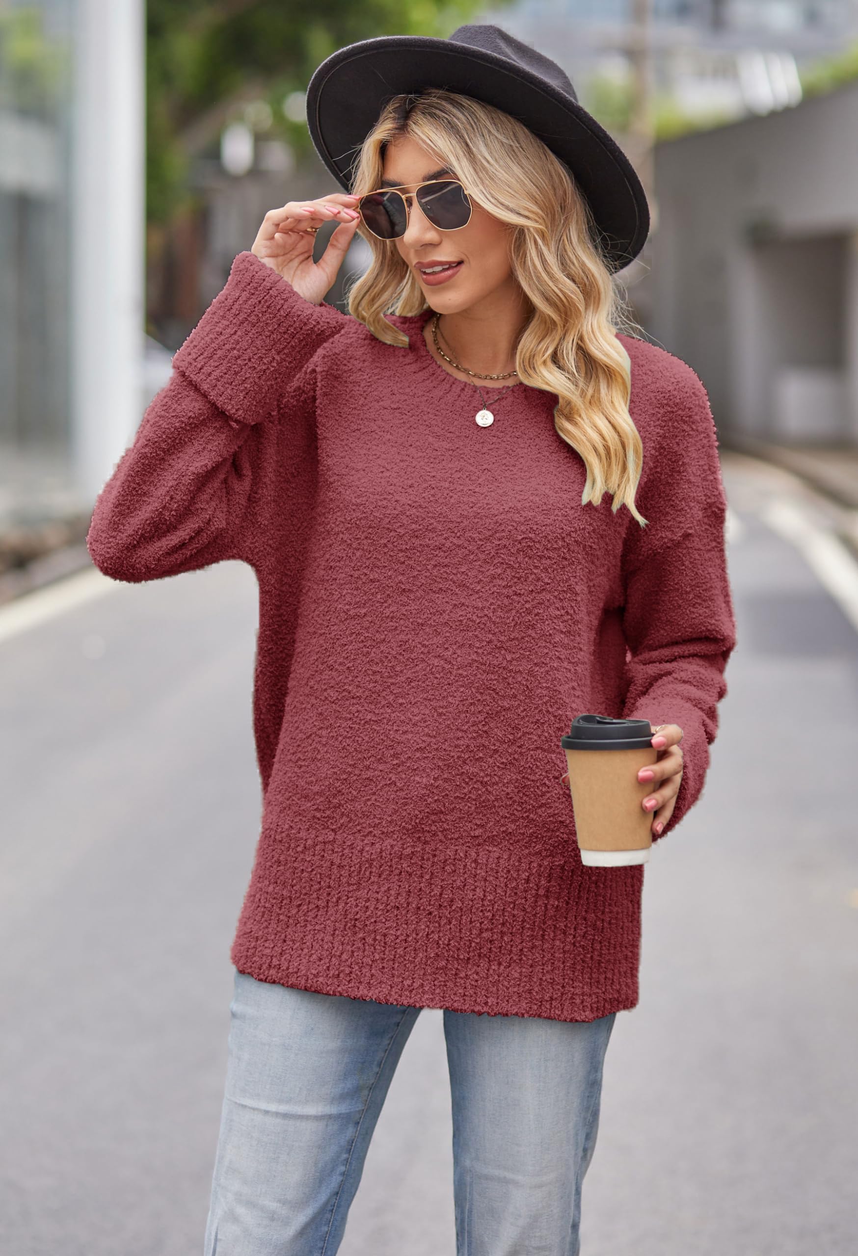 Jhsnjnr Pull ample surdimensionné à manches longues pour femme - Pull tricoté à col rond