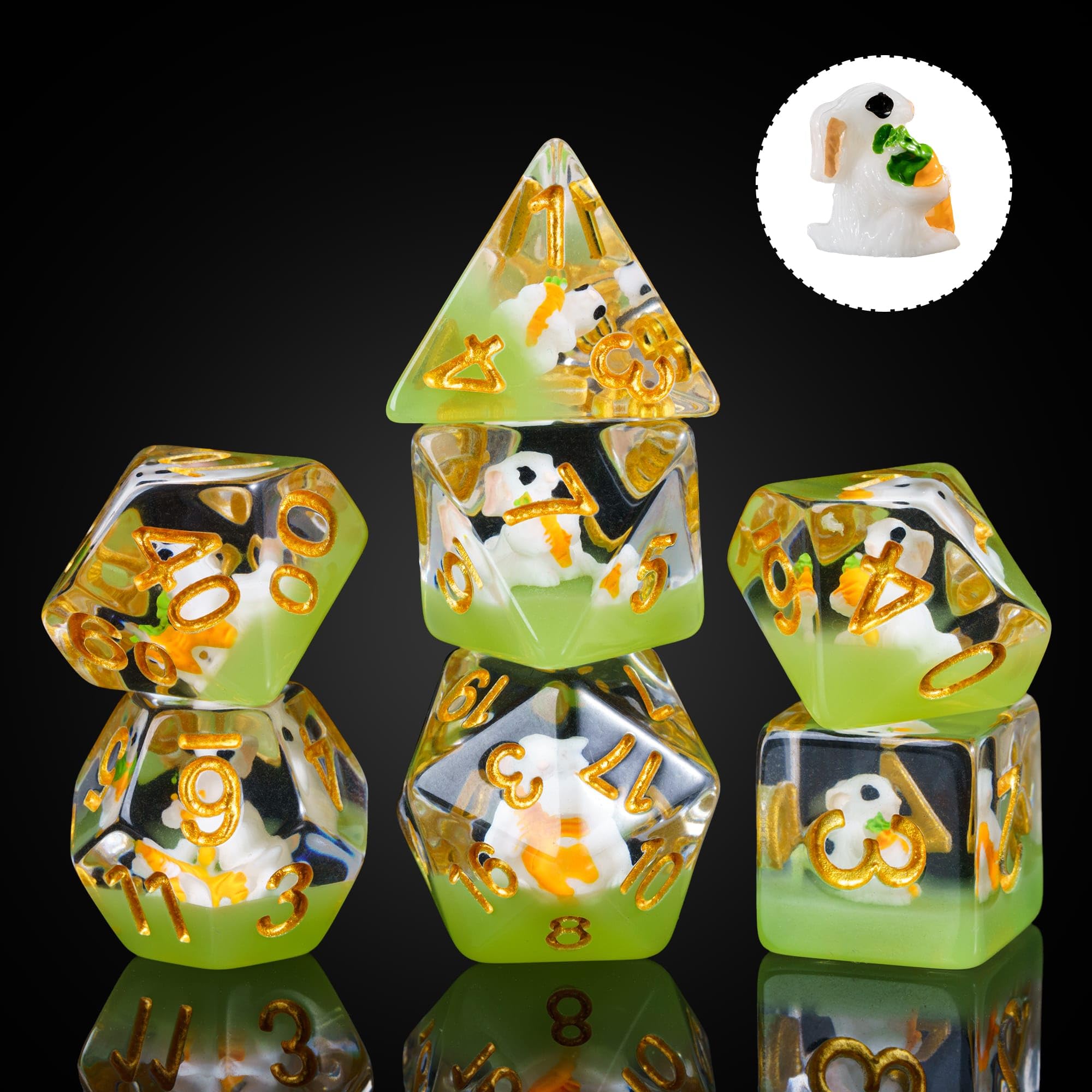 cusdie 7-Die DND Dice, Polyhedral Dice Set Filled with Animal, for Role Playing Game Dungeons and Dragons D&D DiceWhite Rabbit