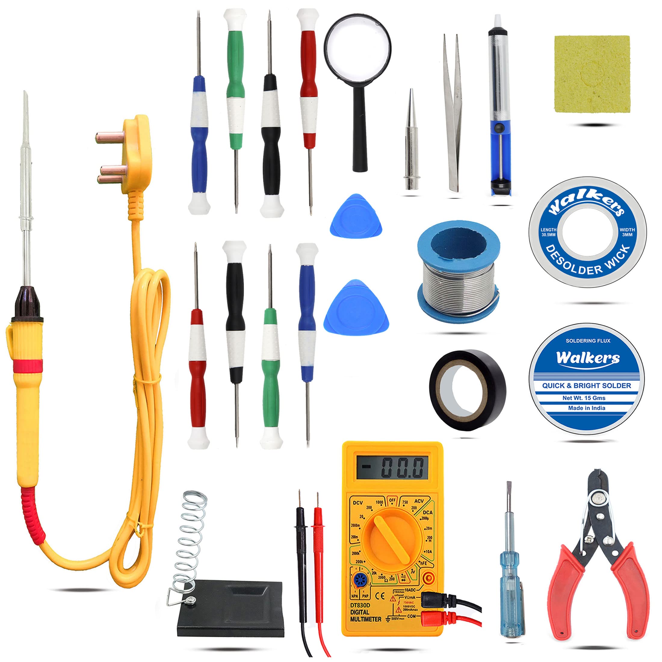 Walkers WKCB51M1 24in1 Basic 25W Soldering Iron Equipment Tool Machine Combo Kit Set with Digital Multimeter (Flat, Pointed Tip) (B0BXB6W113) Amazon Price History, Amazon Price Tracker