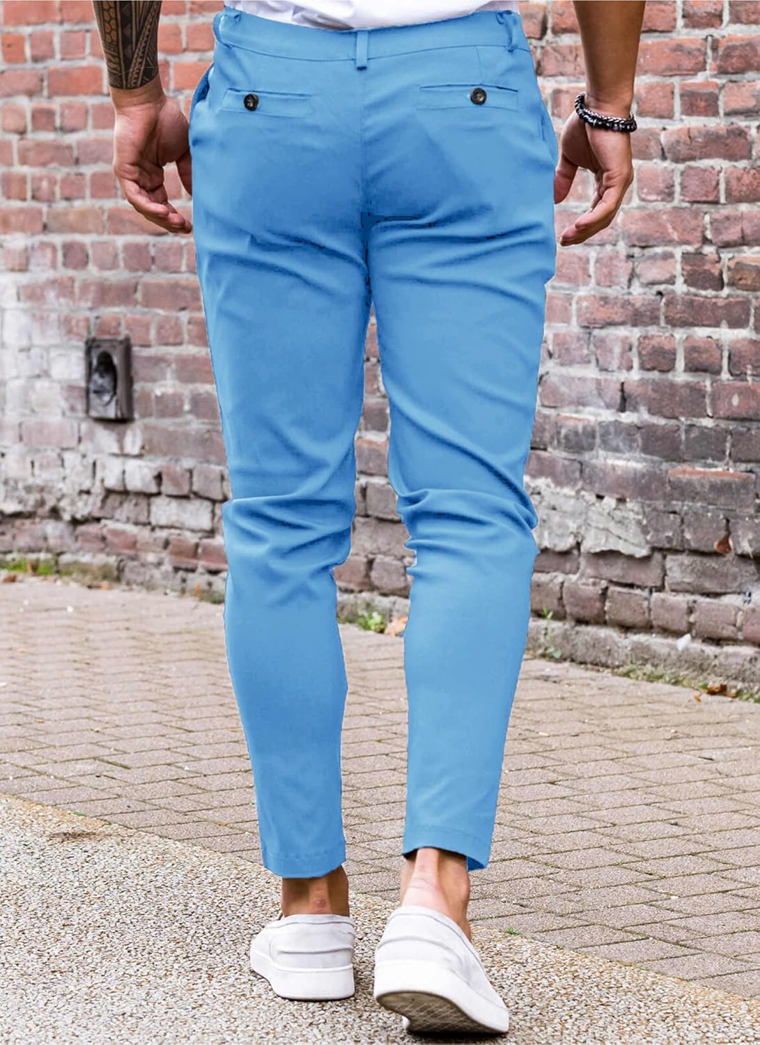 Mens Chinos Slim Fit Pants Flat Front Stretch Skinny Tapered Dress Pants Comfort Casual Solid Trousers - Image 2