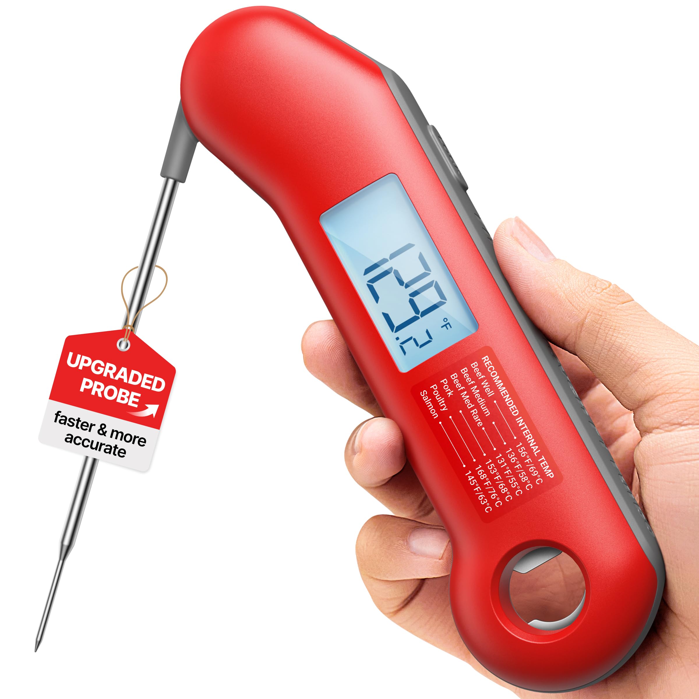 ThermoMaven 0.5 Sec Professional Meat Thermometer Digital, ±0.5°F Accuracy | NIST&NSF Certified, IP67 Waterproof, Auto-Rotating Backlit Display, Lift-to-Wake, for BBQ/Cooking/Camping, Red&Gray