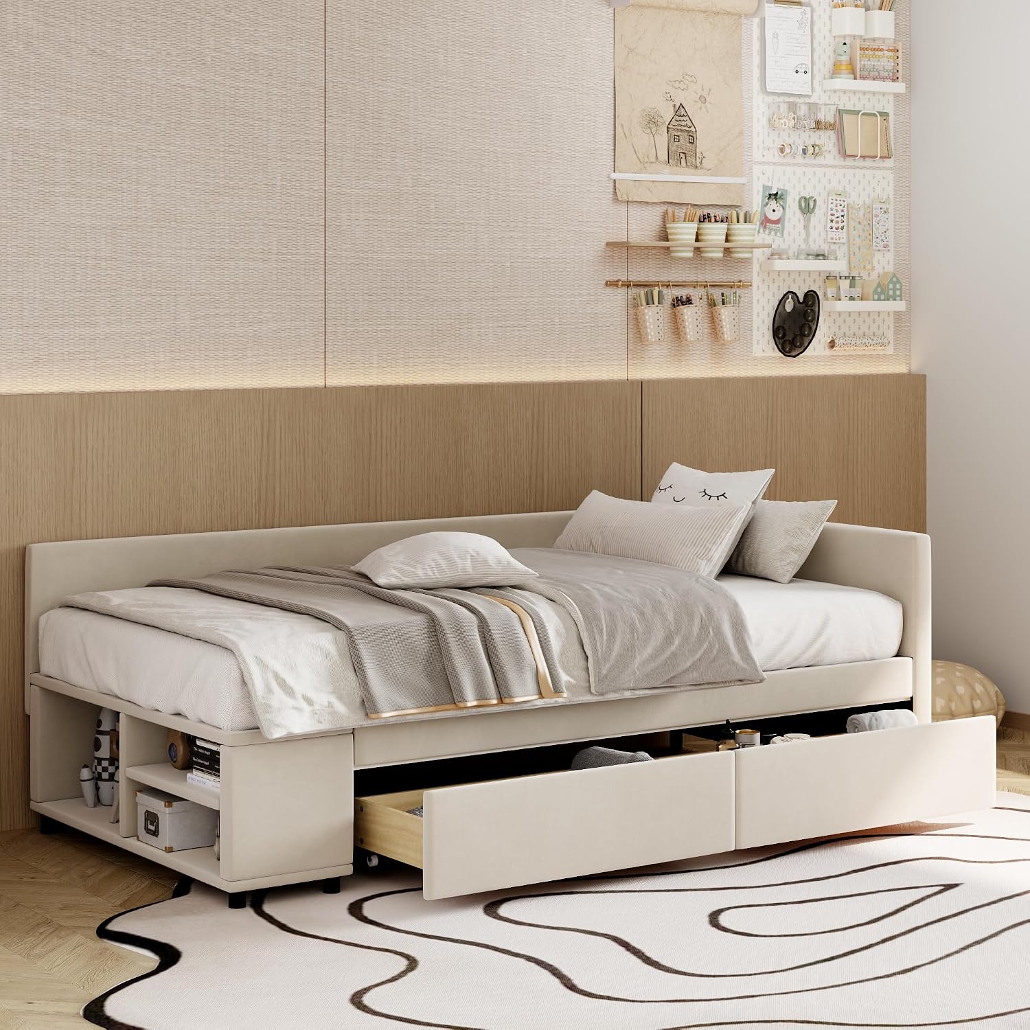 Amazon.com: Twin Size L-Shaped Bed Upholstered Daybed with Storage ...