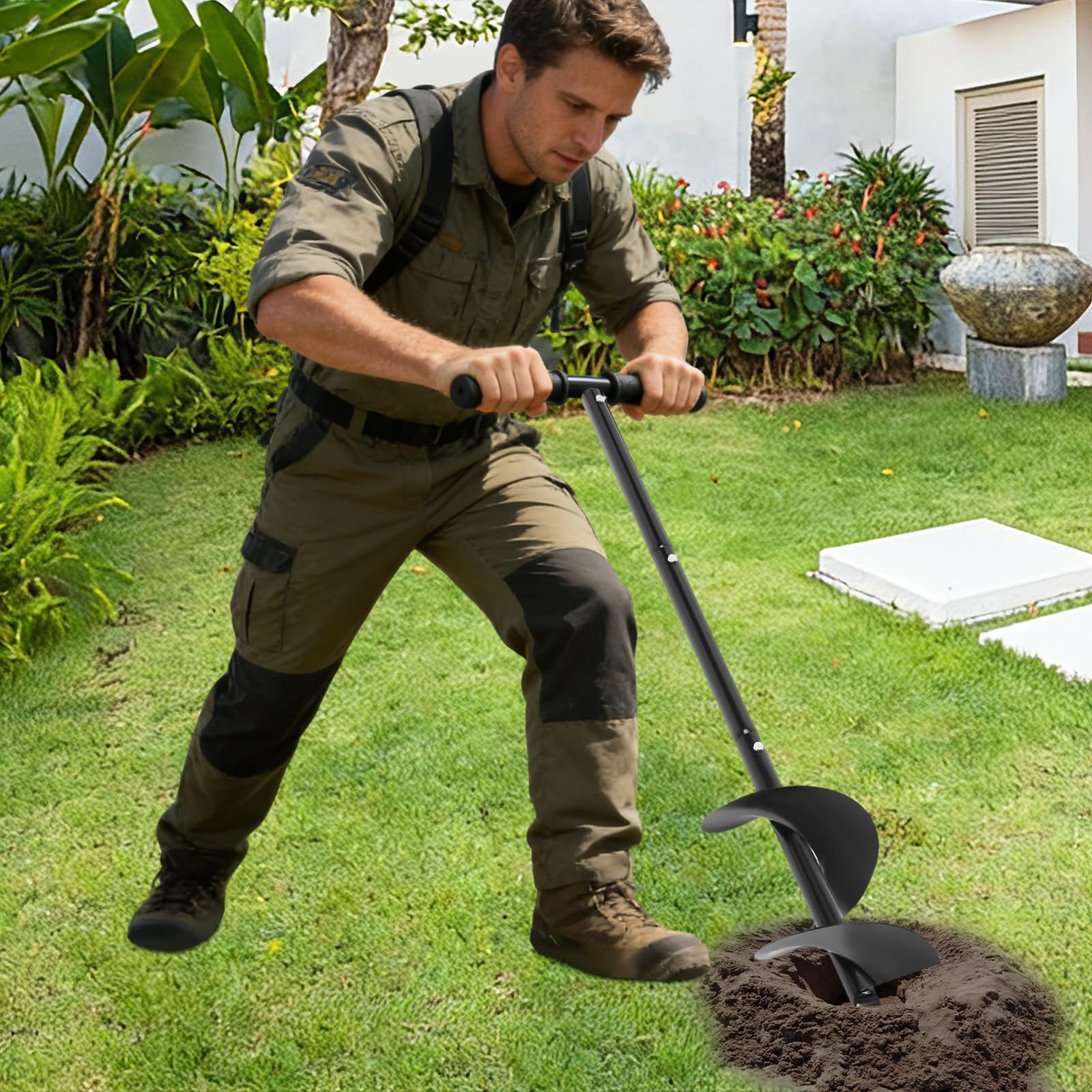 Trapano manuale per giardinaggio, trapano a spirale e manico regolabile, trapano manuale per bulbi e ombrelloni, attrezzi da giardino per foratura efficiente